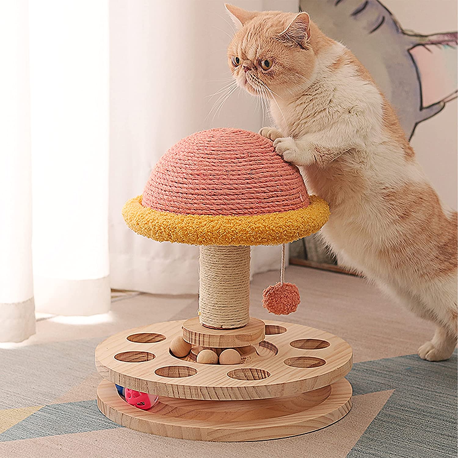 Cat Scratching Post Interactive Cat Toys for Indoor Cats with 2 Cat Toys Ball Tracks