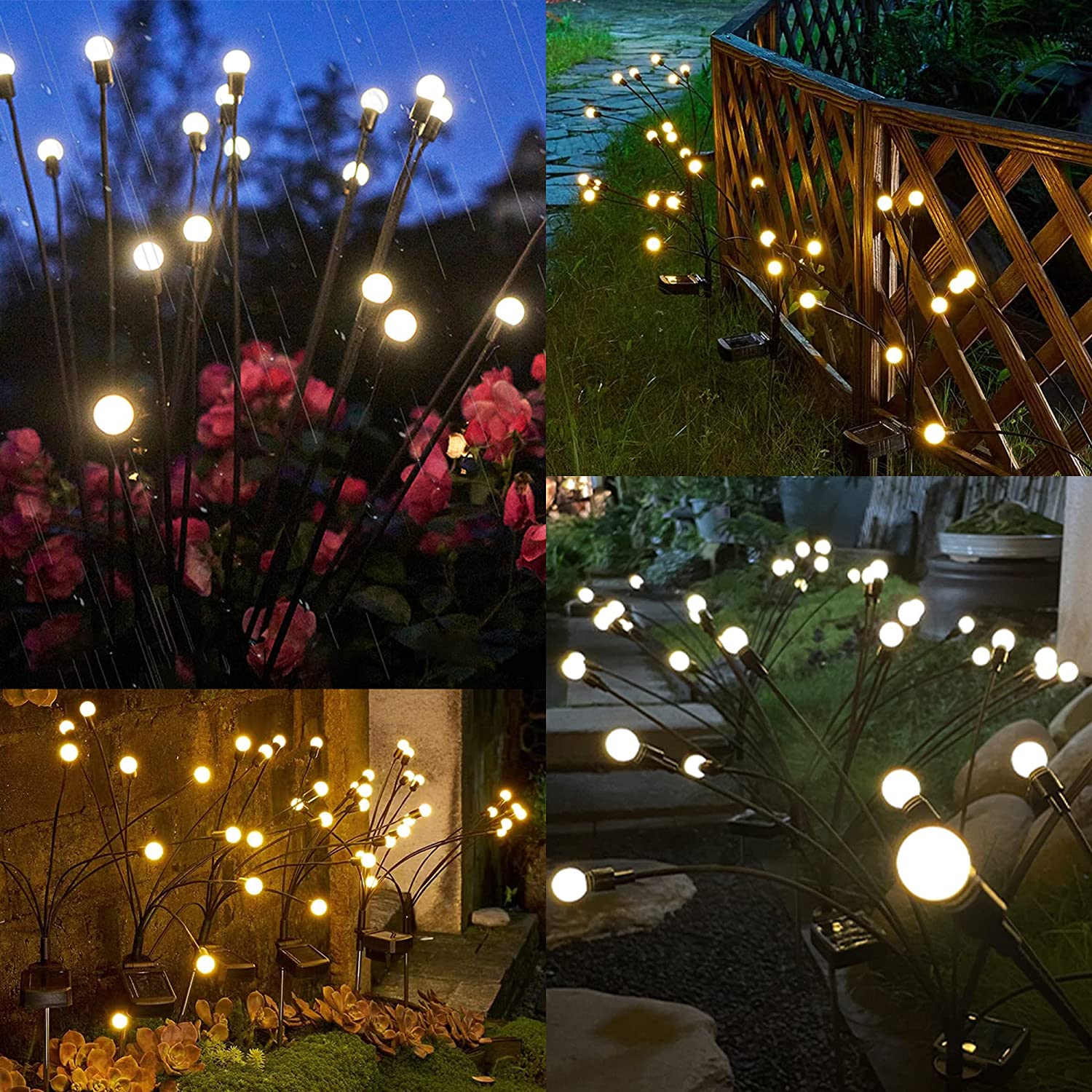 Solar Powered Firefly Lights Outdoor 8 Pack, Solar Garden Firefly Lights