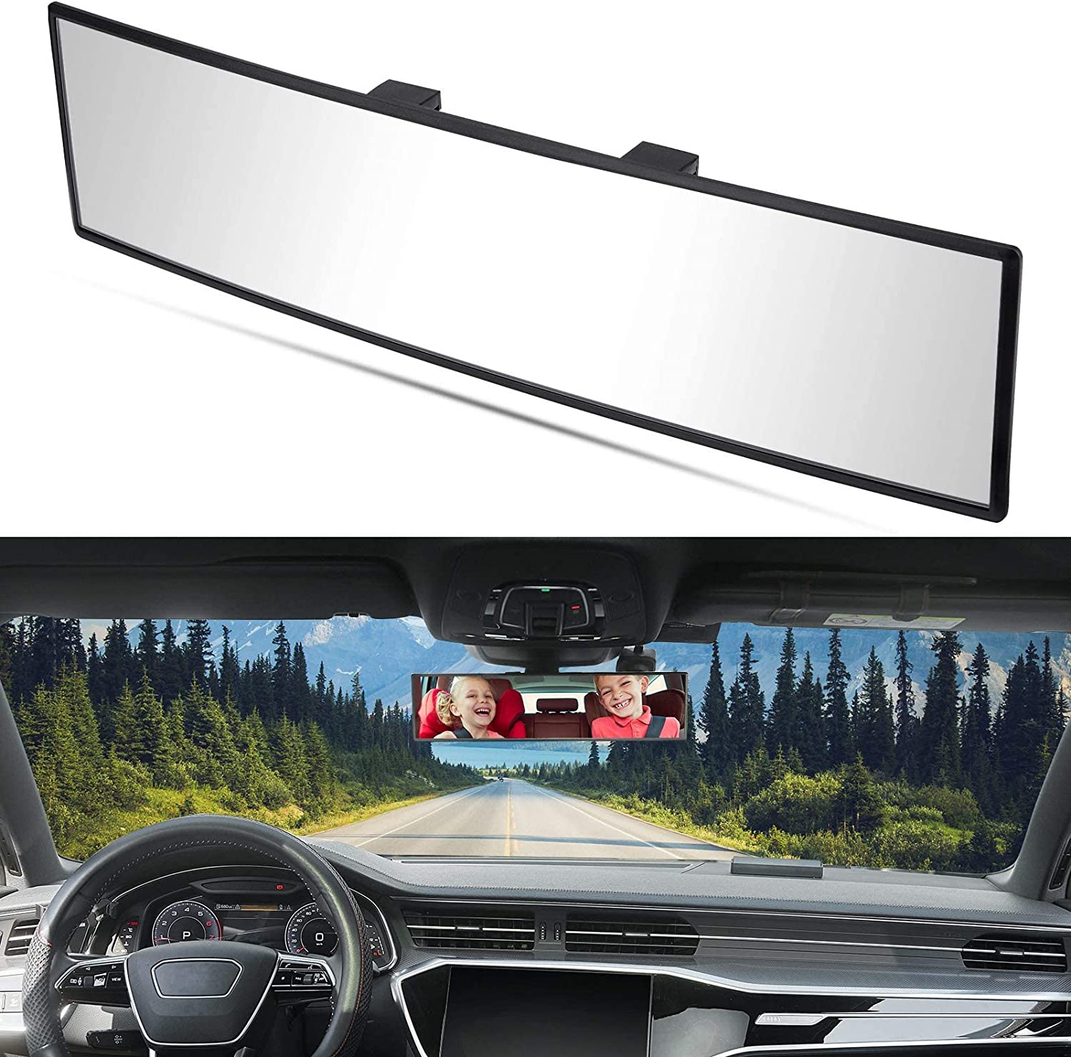 Universal Rear View Mirror 11.81" Inch Clip-on Panoramic Convex Rearview Mirror for Car SUV Trucks - Clear