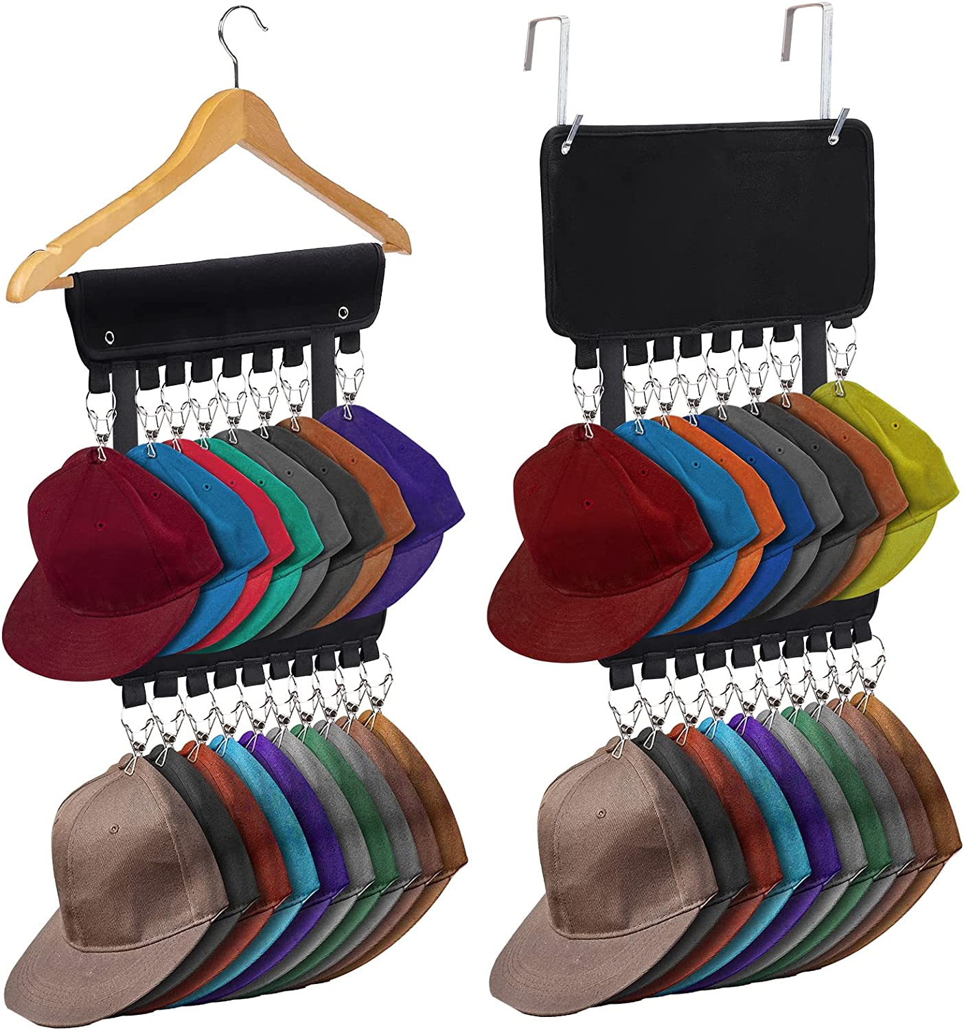 Hat Rack with 16 Holder Clips, Hat Storage Organizer for Wall & Door