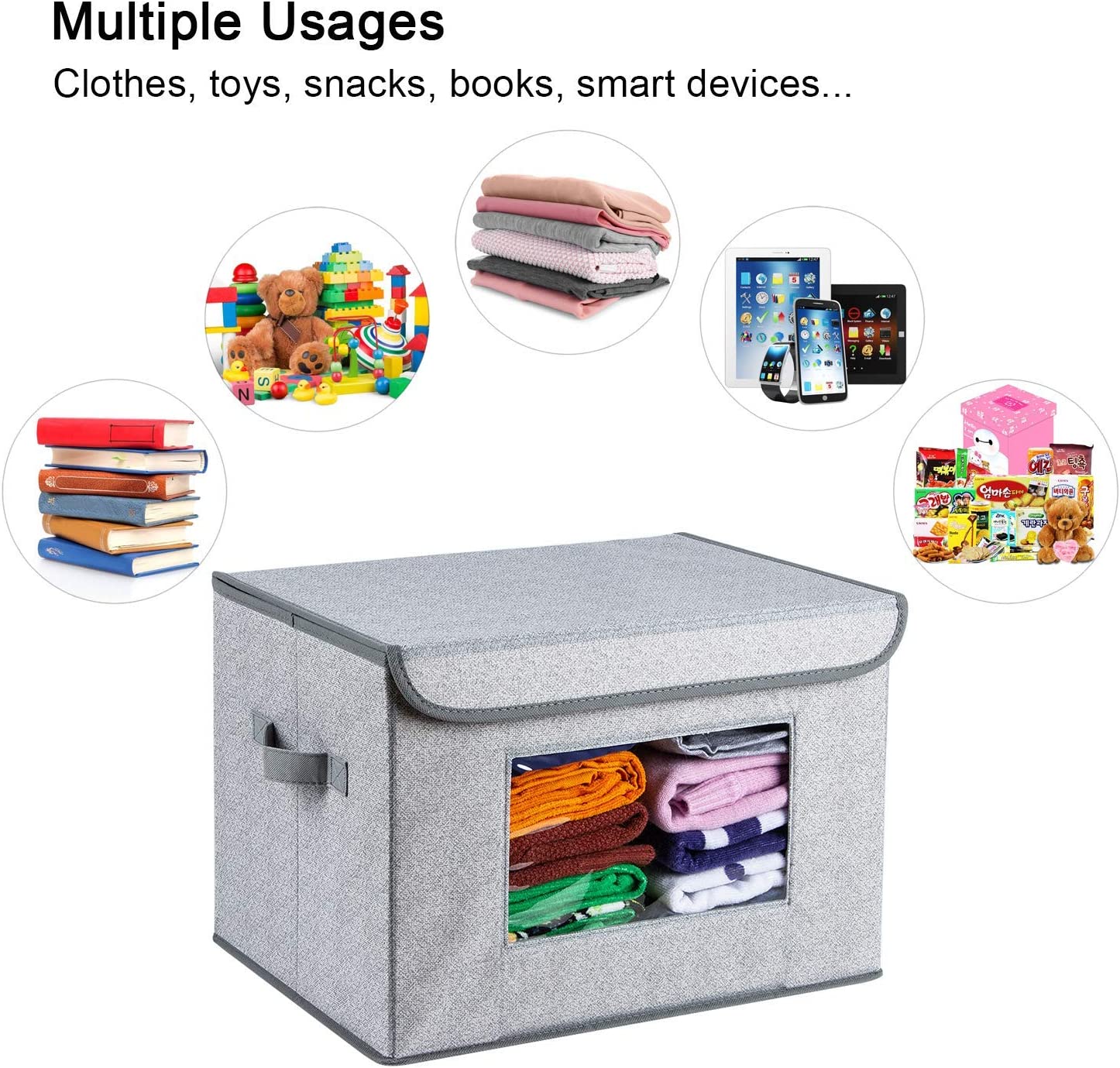 Fabric Organizer Storage Foldable Bin Nursery Basket Set 4 Pack  for Closet, Toys, Playroom, Home, Boxes, (Gray, 17" x 12" x 12")
