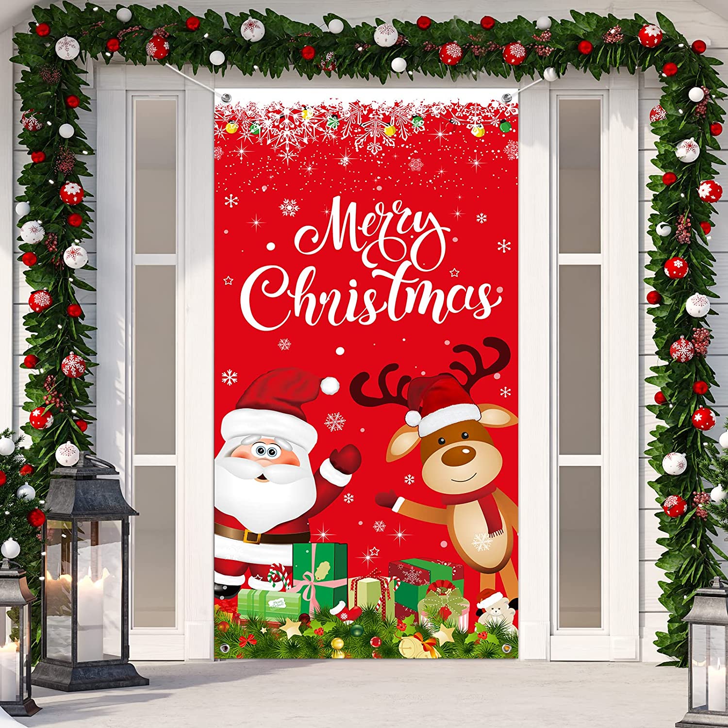 Christmas Door Hanging Cover Elk Cover Banner for Front Door Decoration