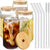 16 oz Drinking Glasses with Bamboo Lids and Glass Straw 4pcs Set