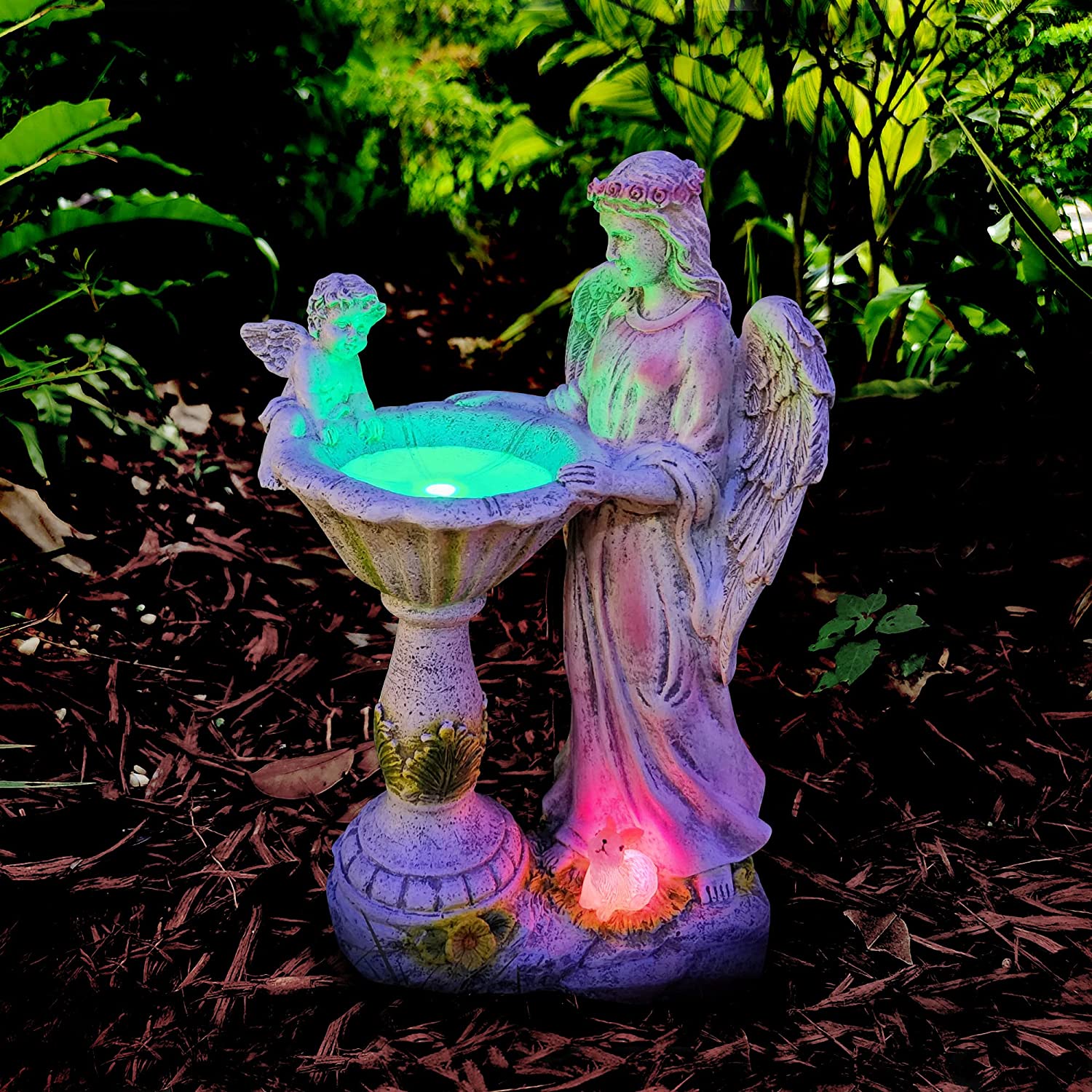 Garden Statue Angel Outdoor Decor Yard with Solar Color Changing Light