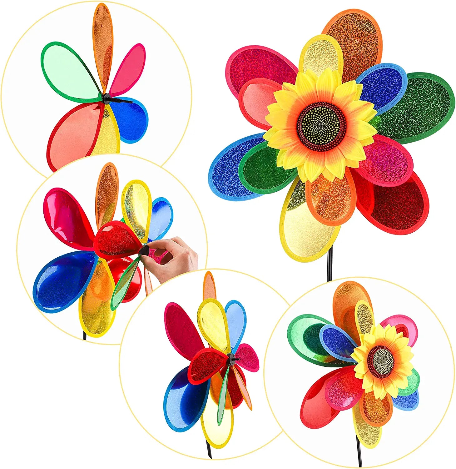 3 Pack Wind Spinners Windmill Lawn Decor, 12 Inch Rainbow Pinwheels for Yard and Garden