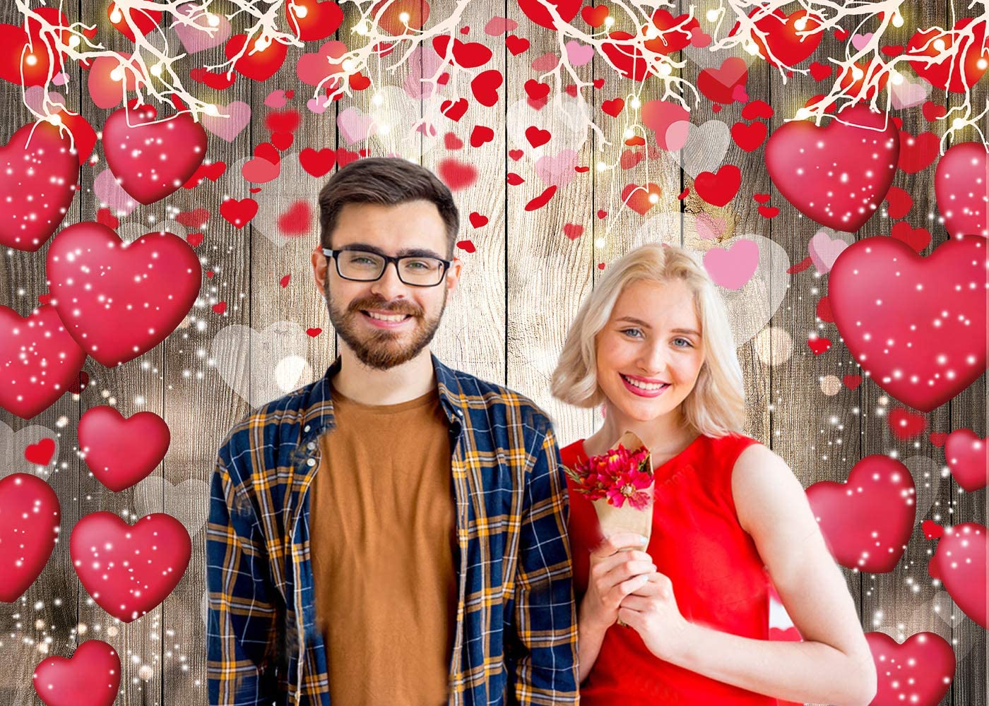 7x5ft Valentine's Day Backdrop - Rustic Wood & Red Love Heart Vinyl Background for Photos & Parties