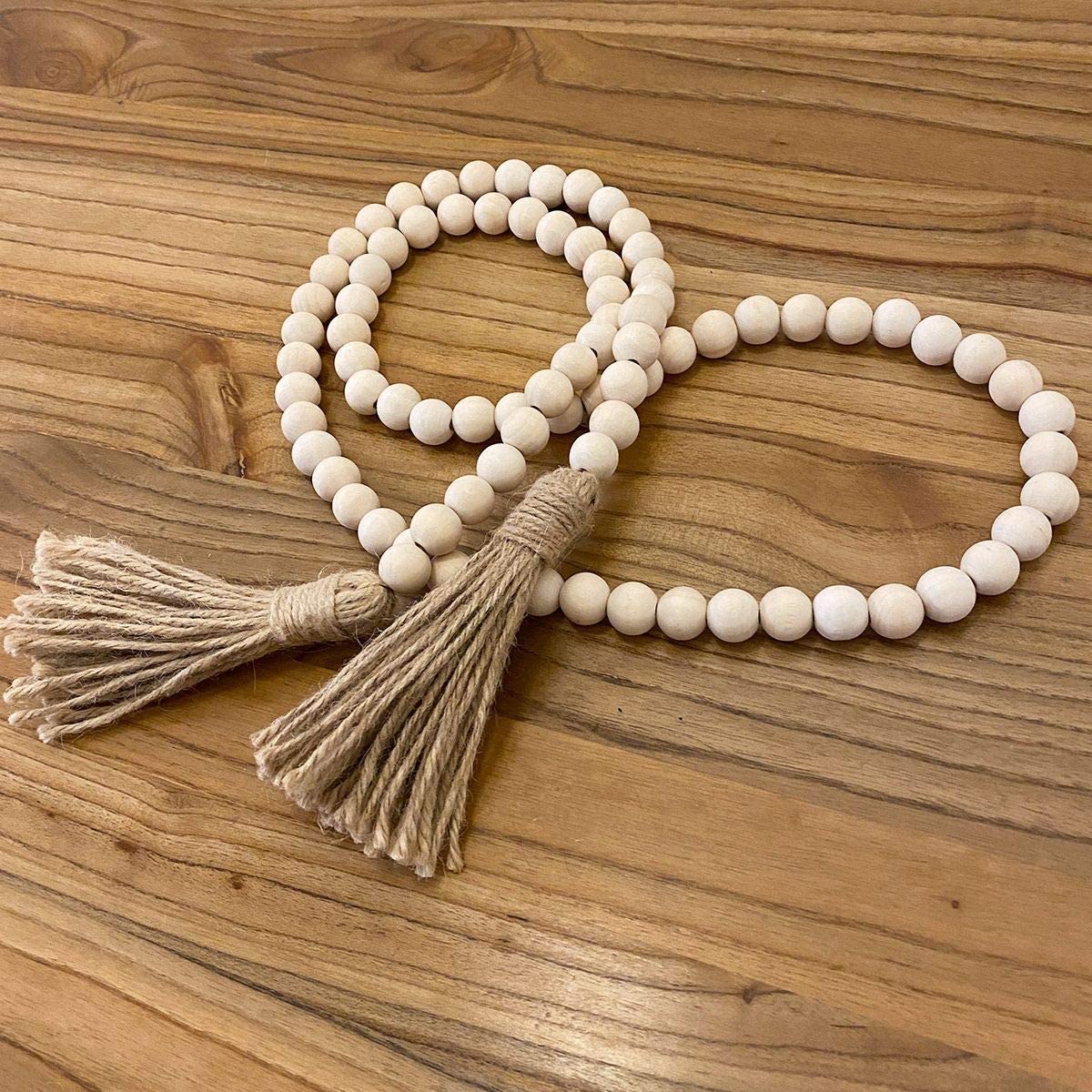 Garland Wood Bead Farmhouse Decor 58" Inches with Tassels Wall Hanging Decor