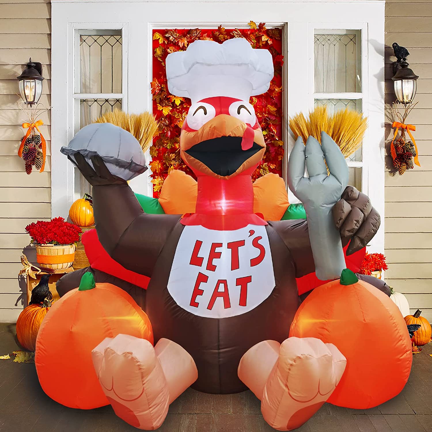 6 FT Inflatable Thanksgiving Turkey and Pumpkin Blow Up Yard Decorations with and Build-in LEDs  for Thanksgiving Decoration