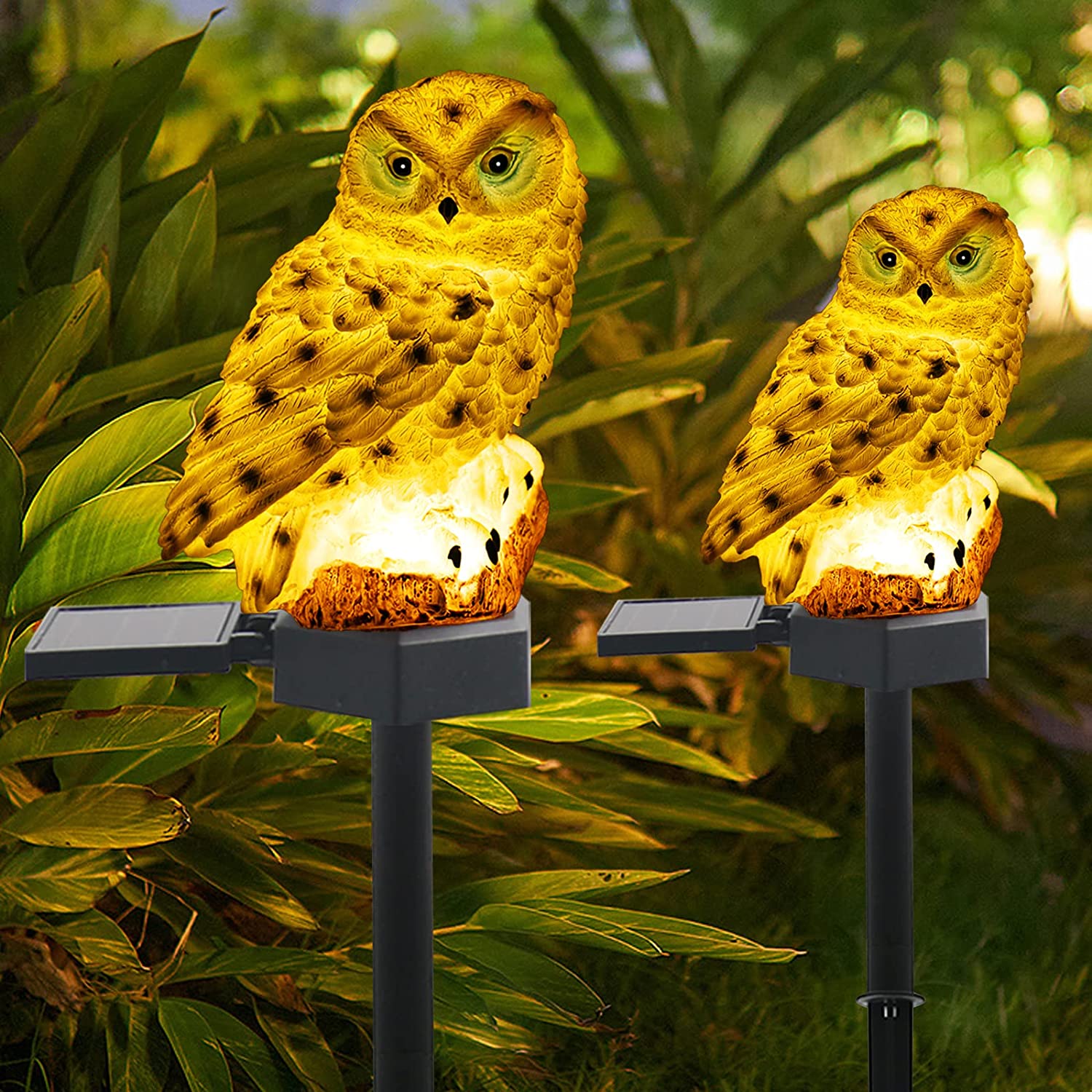 LED Owl Solar Stake Lights for Garden Warm White LED Solar 2 Pack (White)