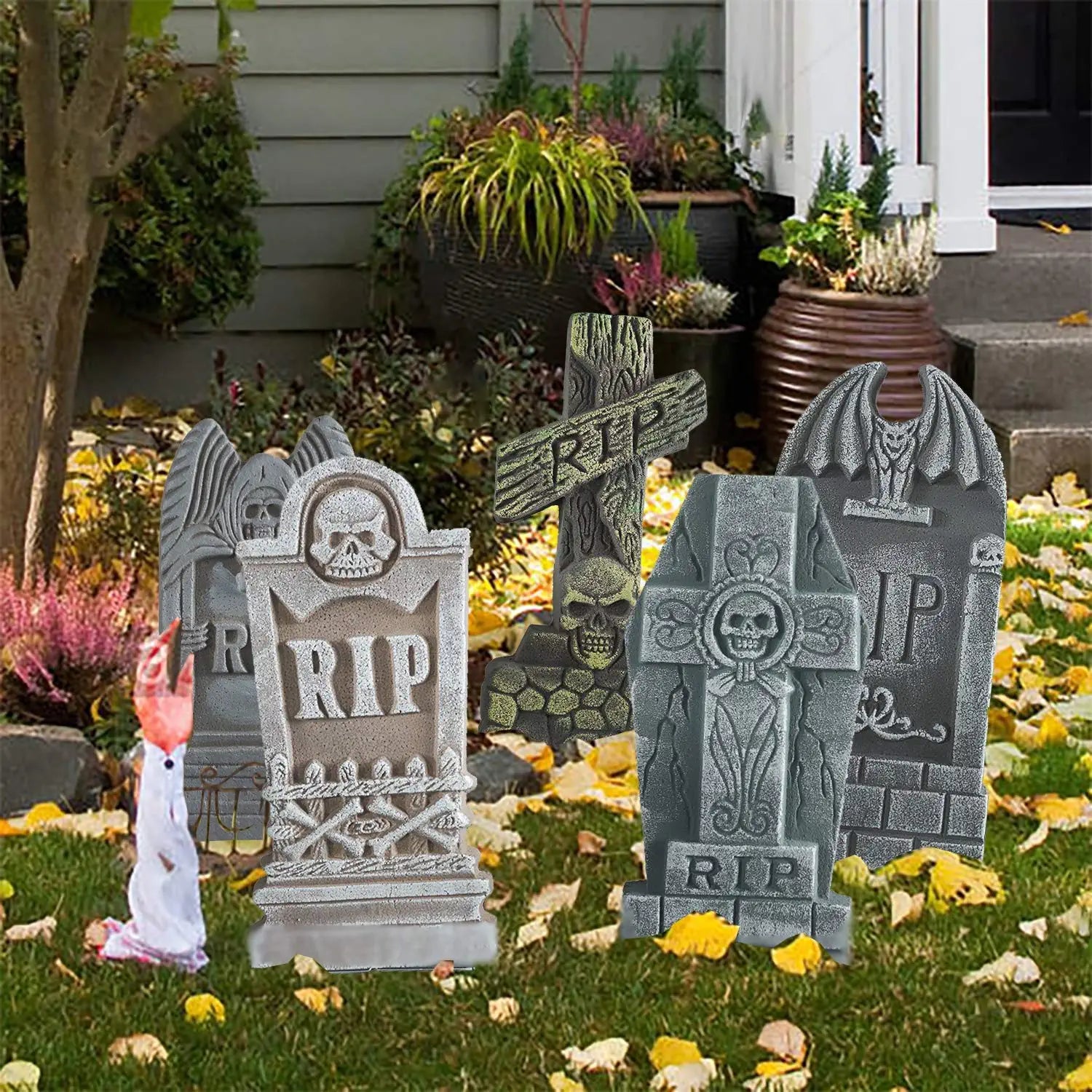 Halloween Foam Tombstones RIP 17"  5 Pack Graveyard Headstone Decorations Tombstones for Halloween