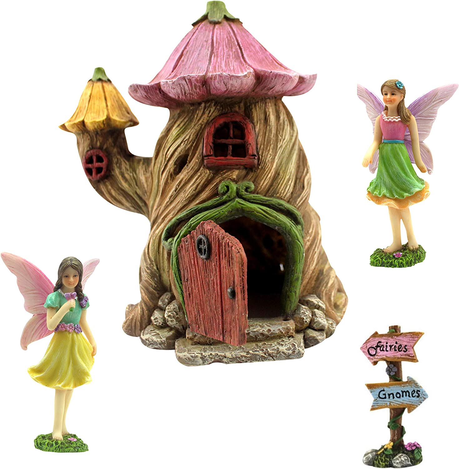 Fairy Garden House Kit Accessories Hobbit Dollhouse Miniature Gnome - 4 Items