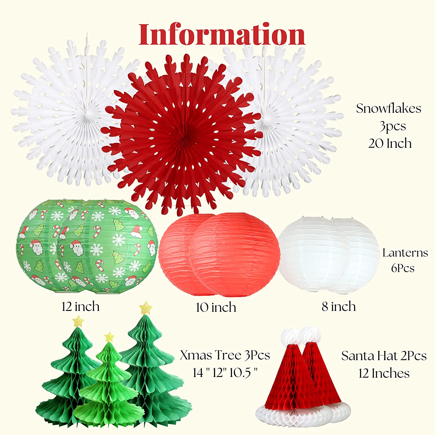 14 Pieces Christmas Honeycomb Paper Lantern Decoration Garland Set