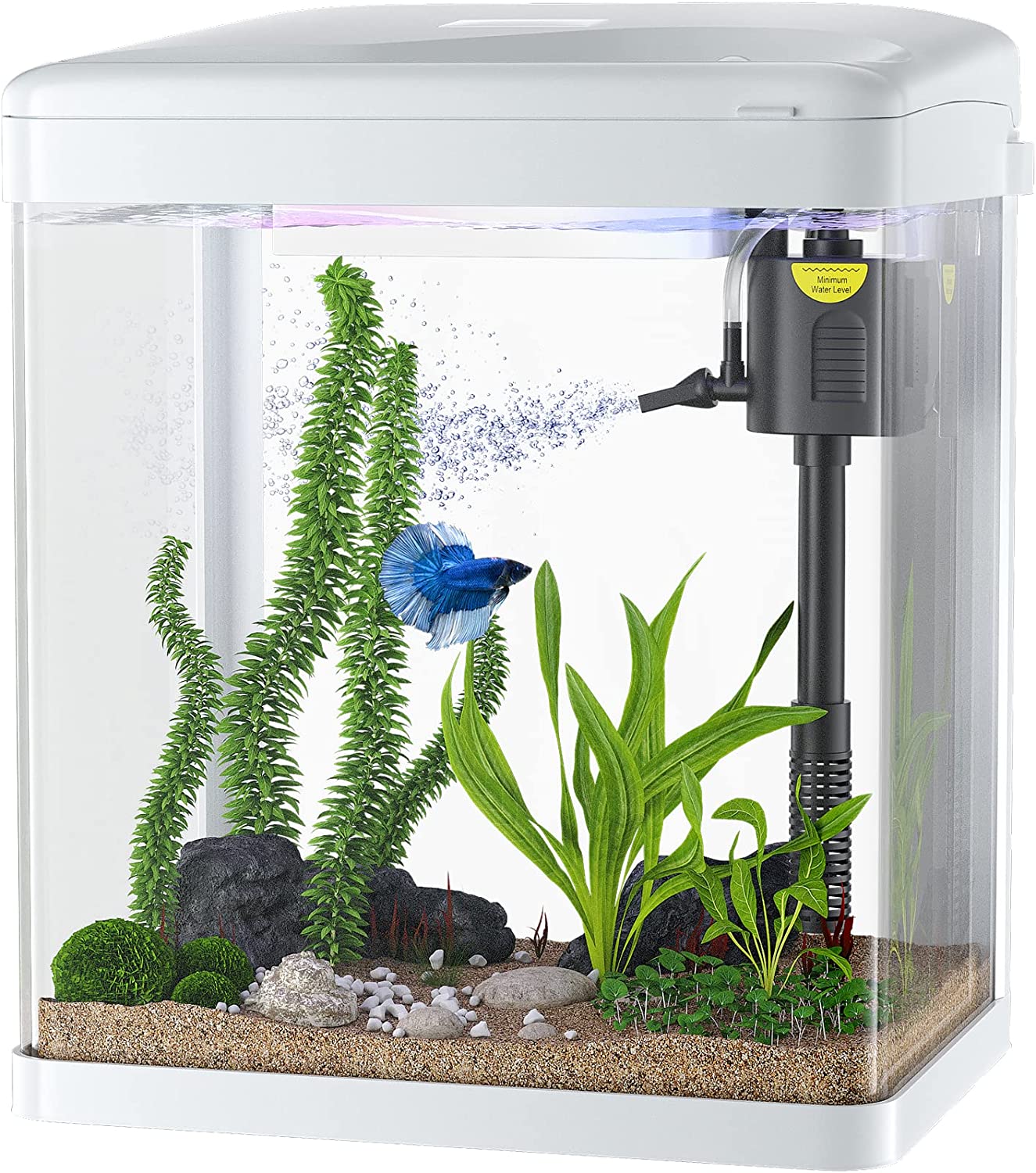 Tank Betta Fish 3 in 1 Fish Tank with Filter and Light (White)