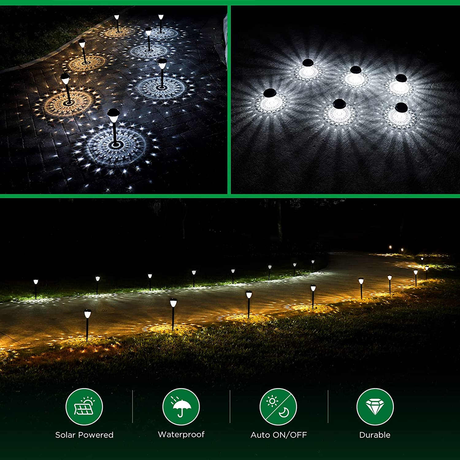 Outdoor Pathway Garden Lights, 10 Pack Super Bright Solar Lights Outdoor Waterproof, Cool White