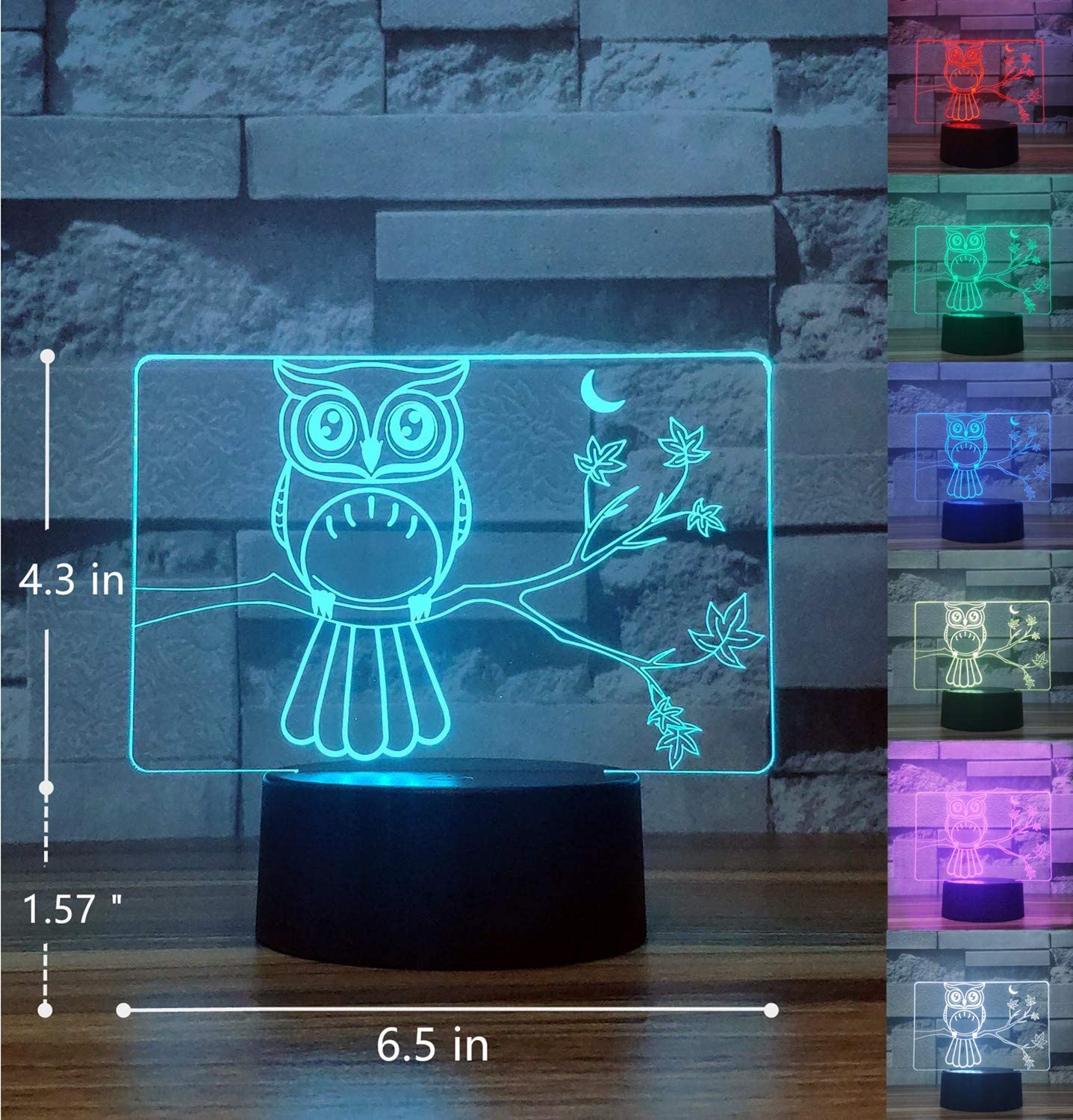 Owl Lamp Night Illusion 3D Lights 7 Colors Gradual Change Touch Switch Table Desk LED Light with USB Cable