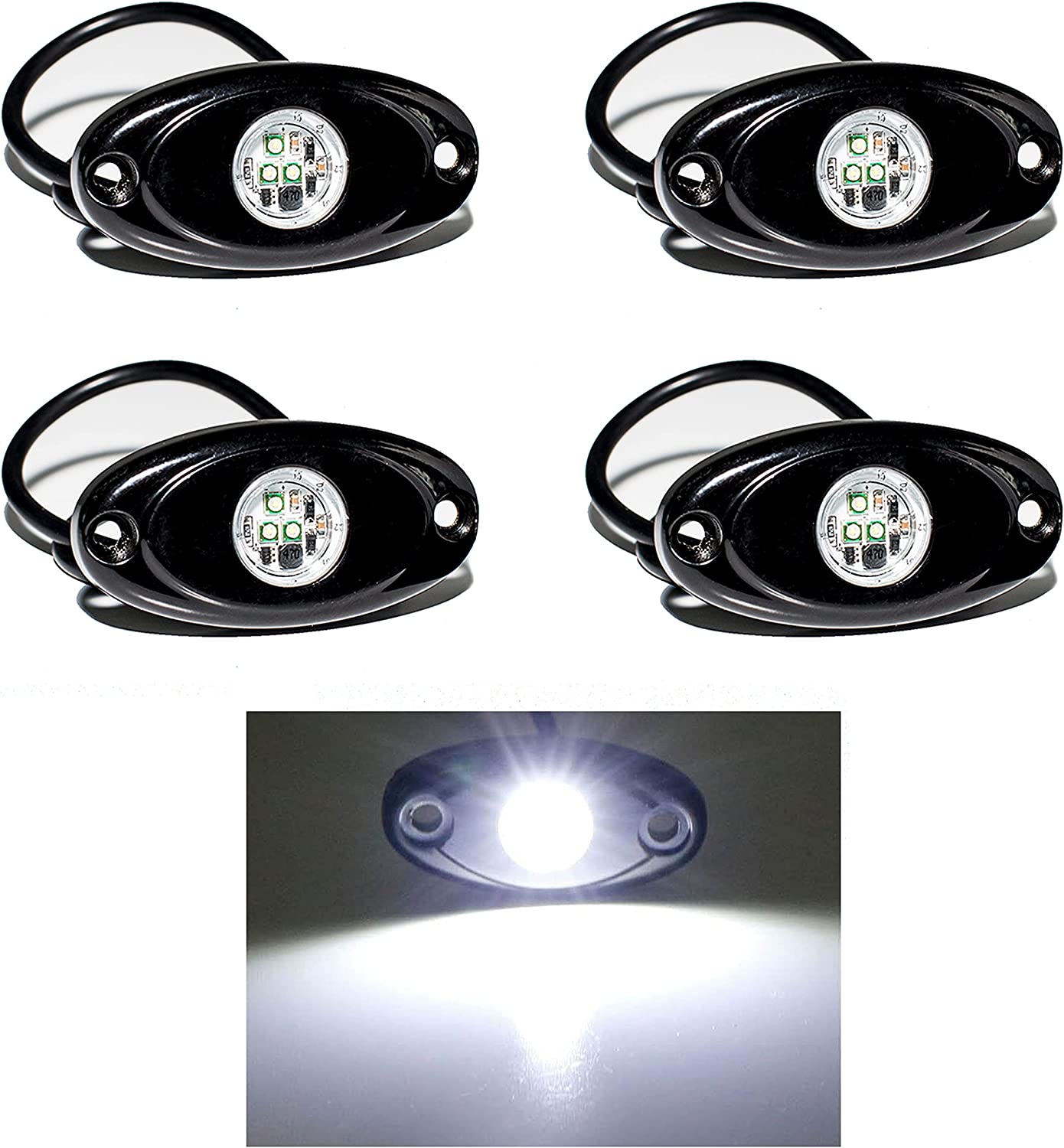 Led Rock Lights 4 Pods Underglow Light Waterproof LED Neon for Car Truck (White)