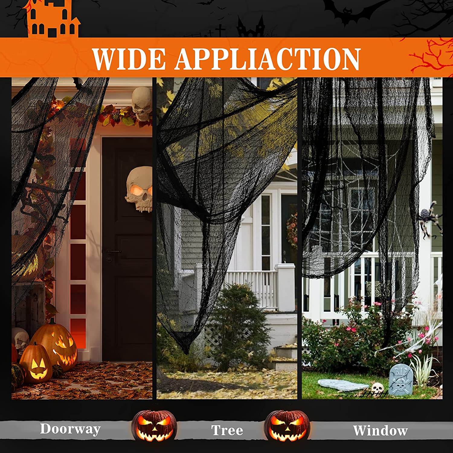 30×72inch Halloween Creepy Cloth Black Decorations Spooky Decorations Outdoor Indoor