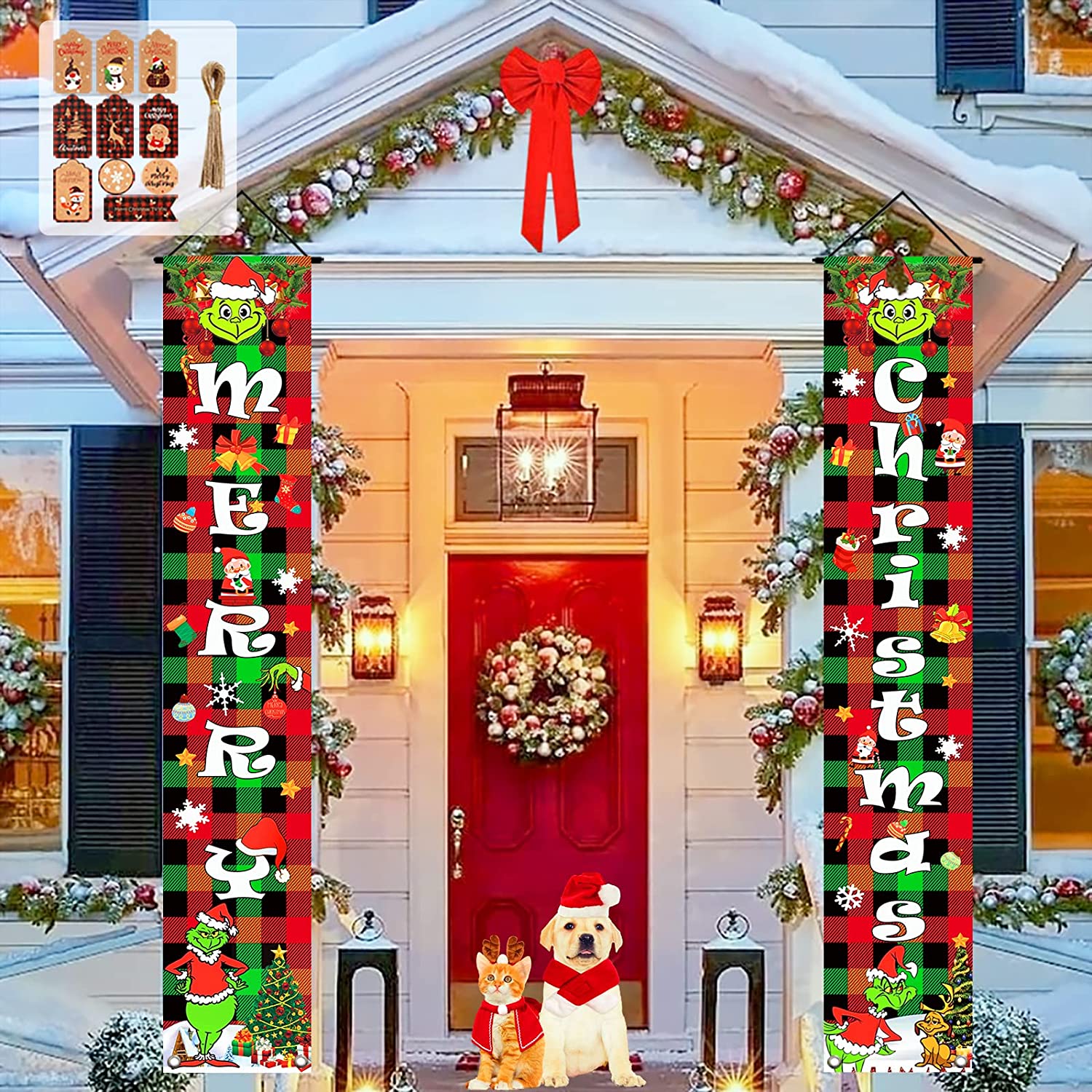 Christmas Porch Banner Sign Merry Christmas Banner Christmas Banner Front Porch for Outdoor Yard