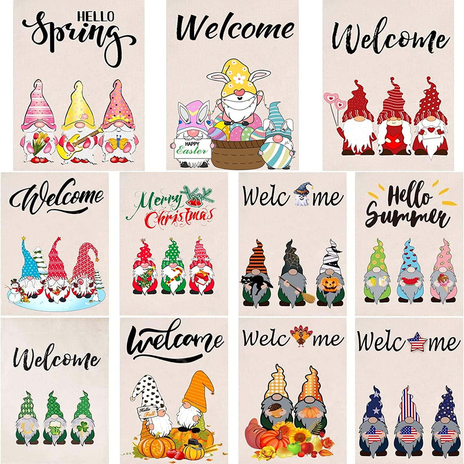 Garden Seasonal Set Gnome Flags Double Sided 12.5" x 18" Inch