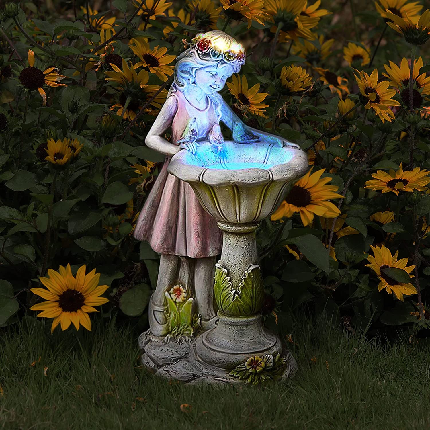 Garden Statue Fairy Resin Decor Sculpture Ornament Figurines with Solar Light