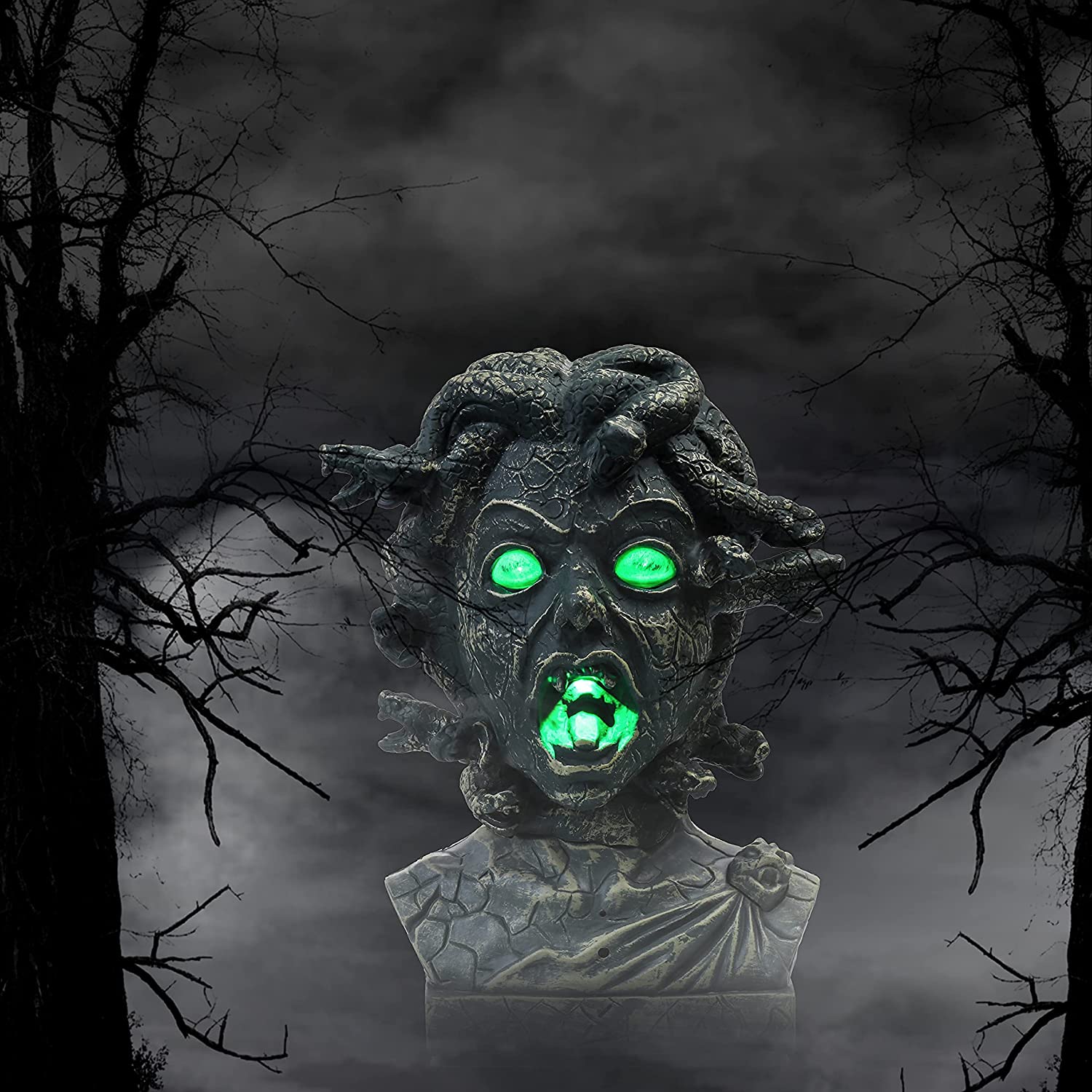 Halloween 12" Animated Medusa Bust Indoor/Outdoor Halloween Decoration, Creepy Tabletop Decor