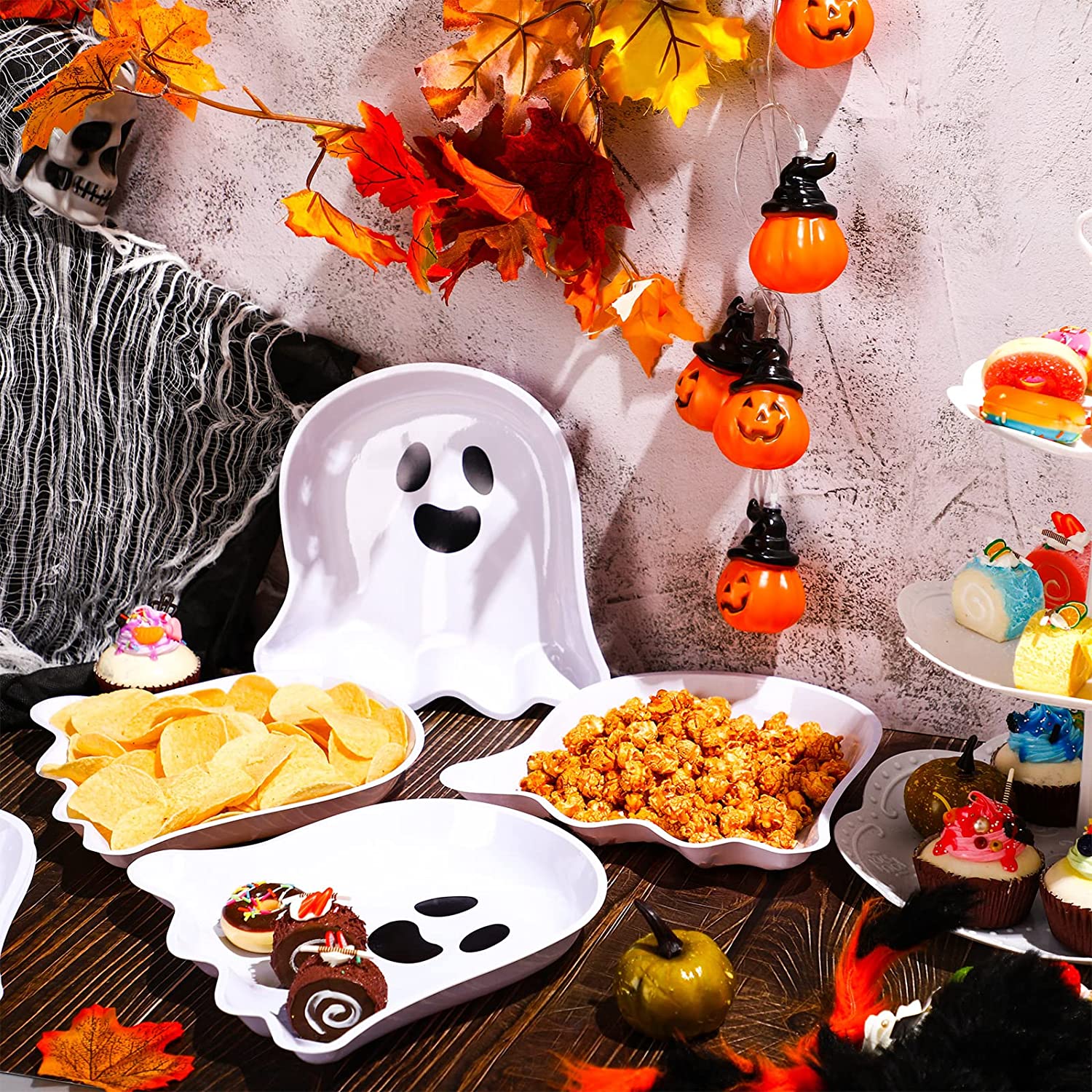 24 Pieces Ghost Plates Halloween Party Tableware Party Supplies