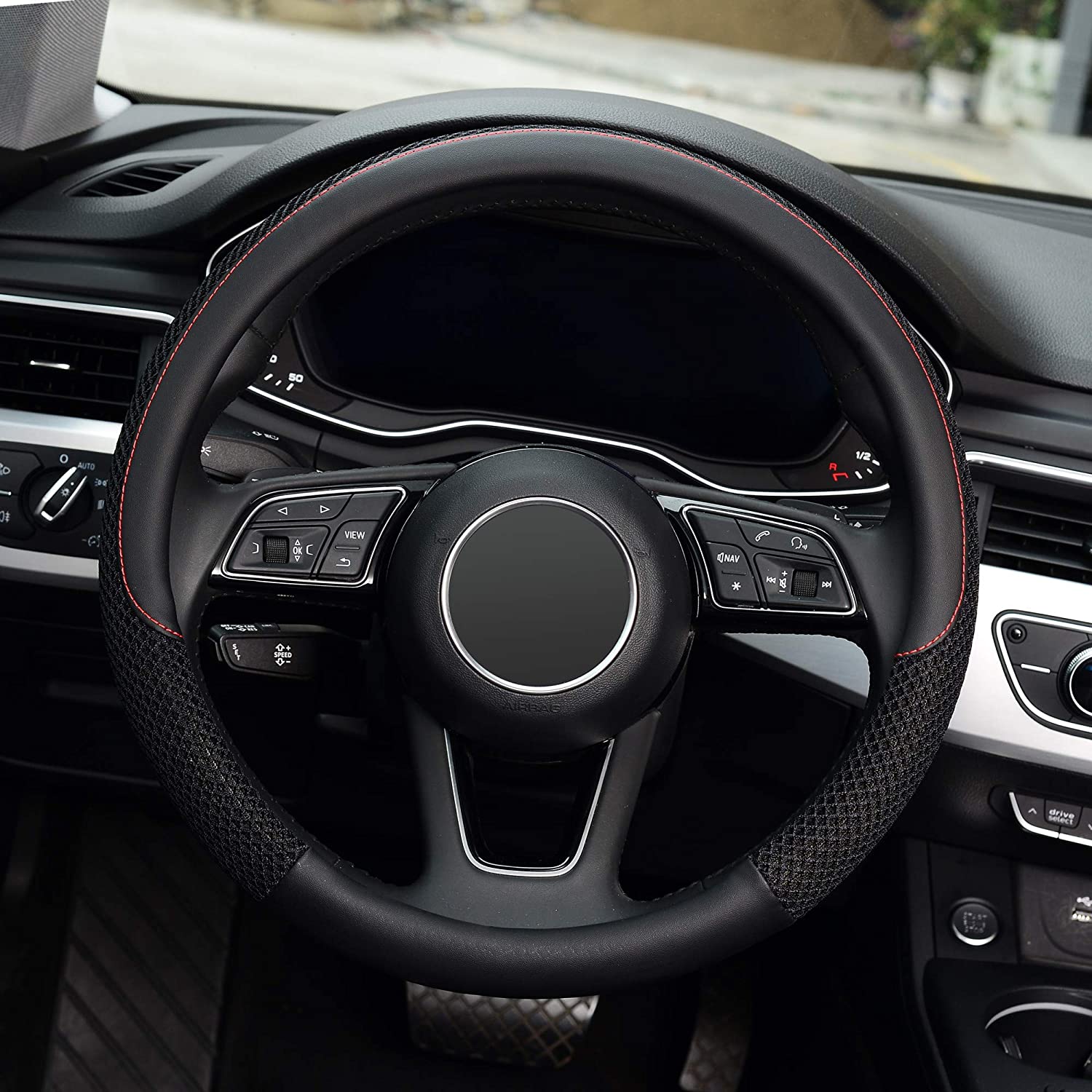 15" Universal Microfiber Leather Viscose Black Steering Wheel Cover Warm in Winter and Cool in Summer