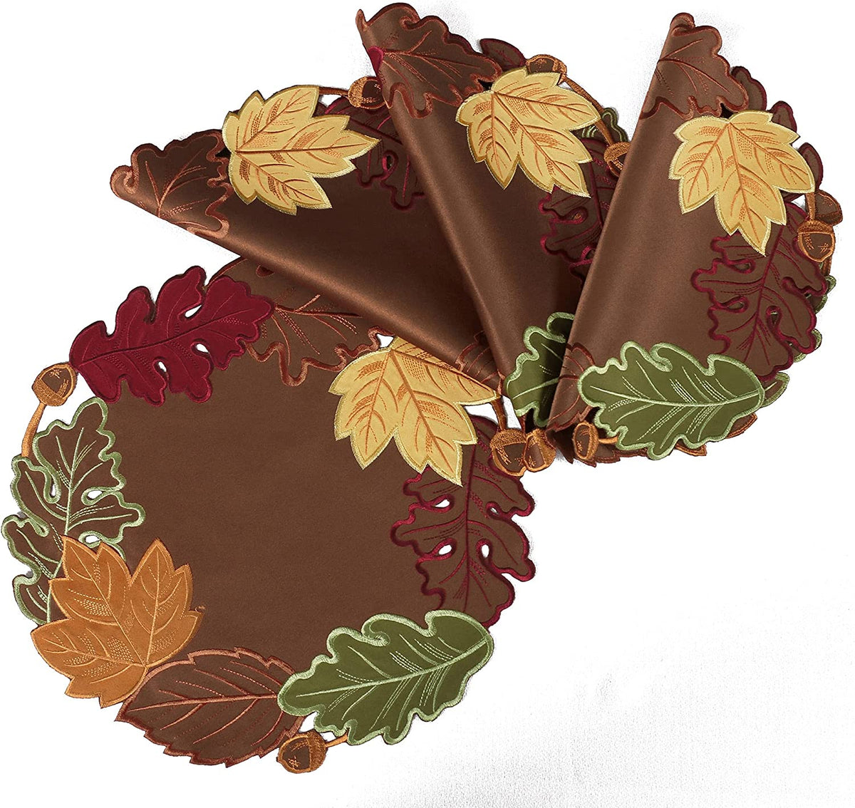 Set of 4 15" Table Placemats Fall Leaf Thanksgiving Doilies with Cutwo