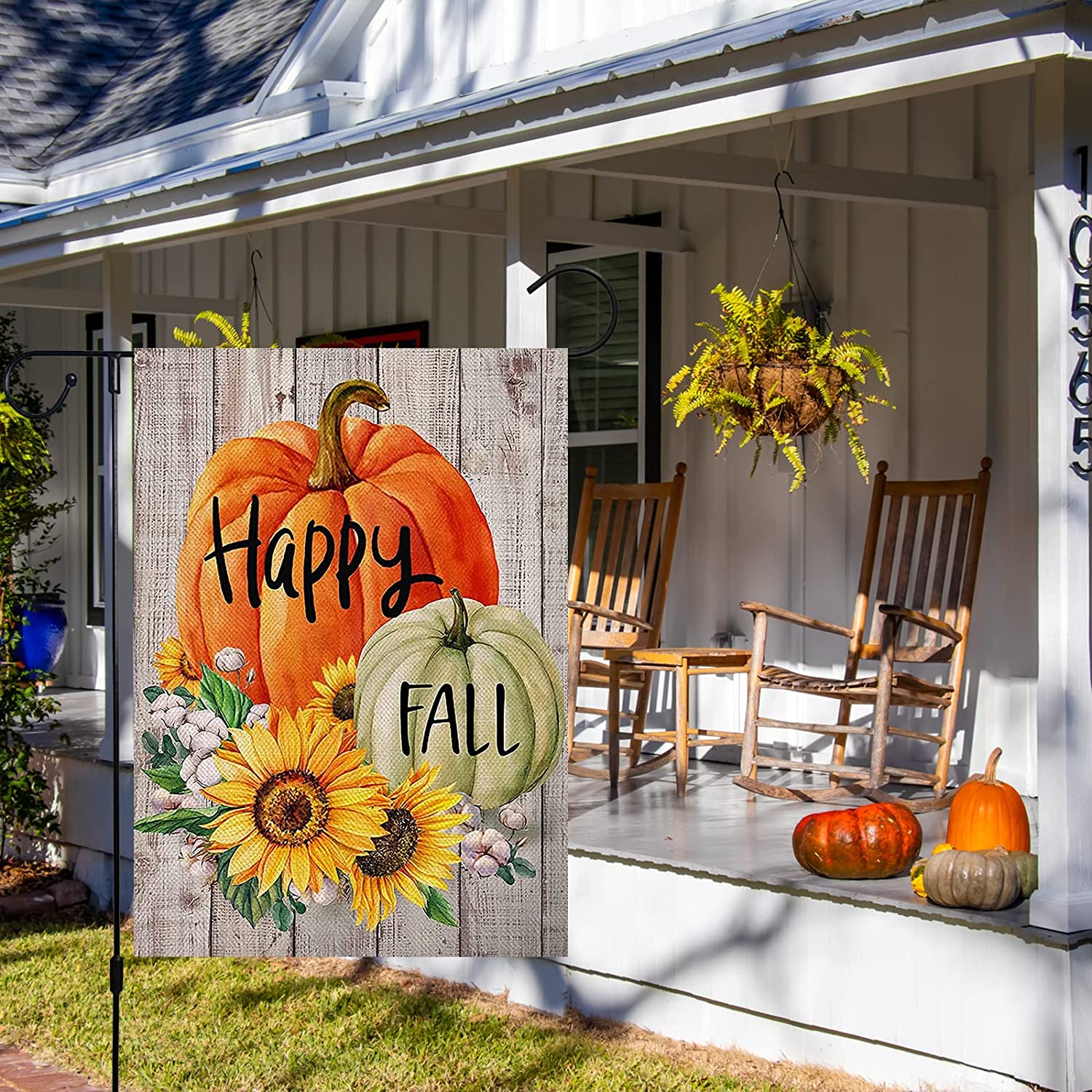 Double Sided Vertical Yard Flags 12 x 18 inch Pumpkin Sunflower Happy Fall Garden Flag