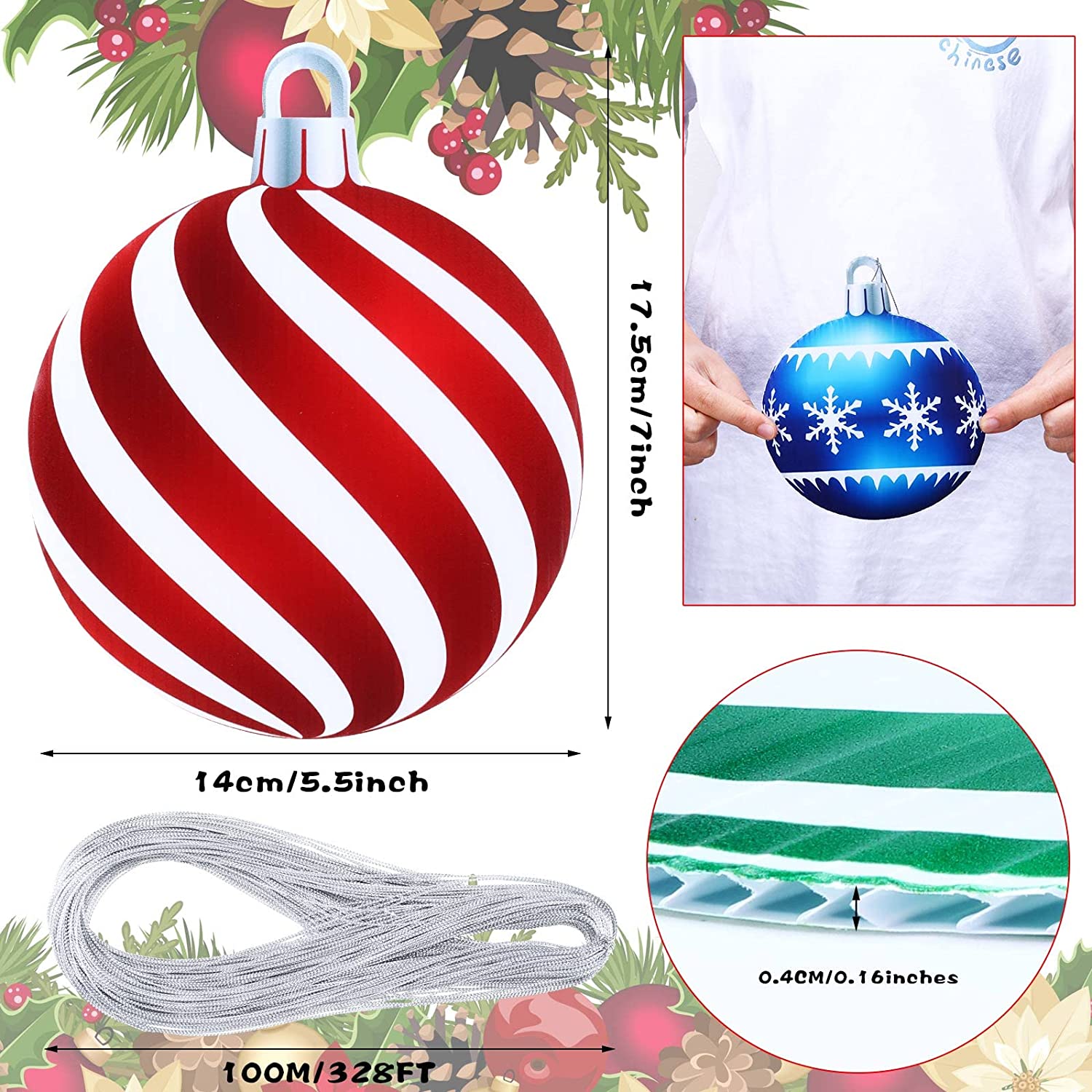 Christmas Decoration Outdoor Double Sided Lawn Decorations Hanging Ornaments with 328 Feet