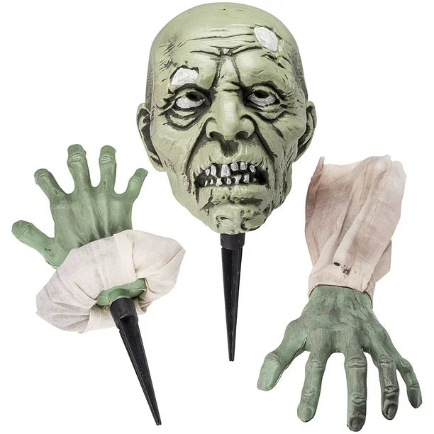 Outdoor Plastic Halloween Decoration Zombie Skull Head and Creepy Hands for Halloween Yard Decor