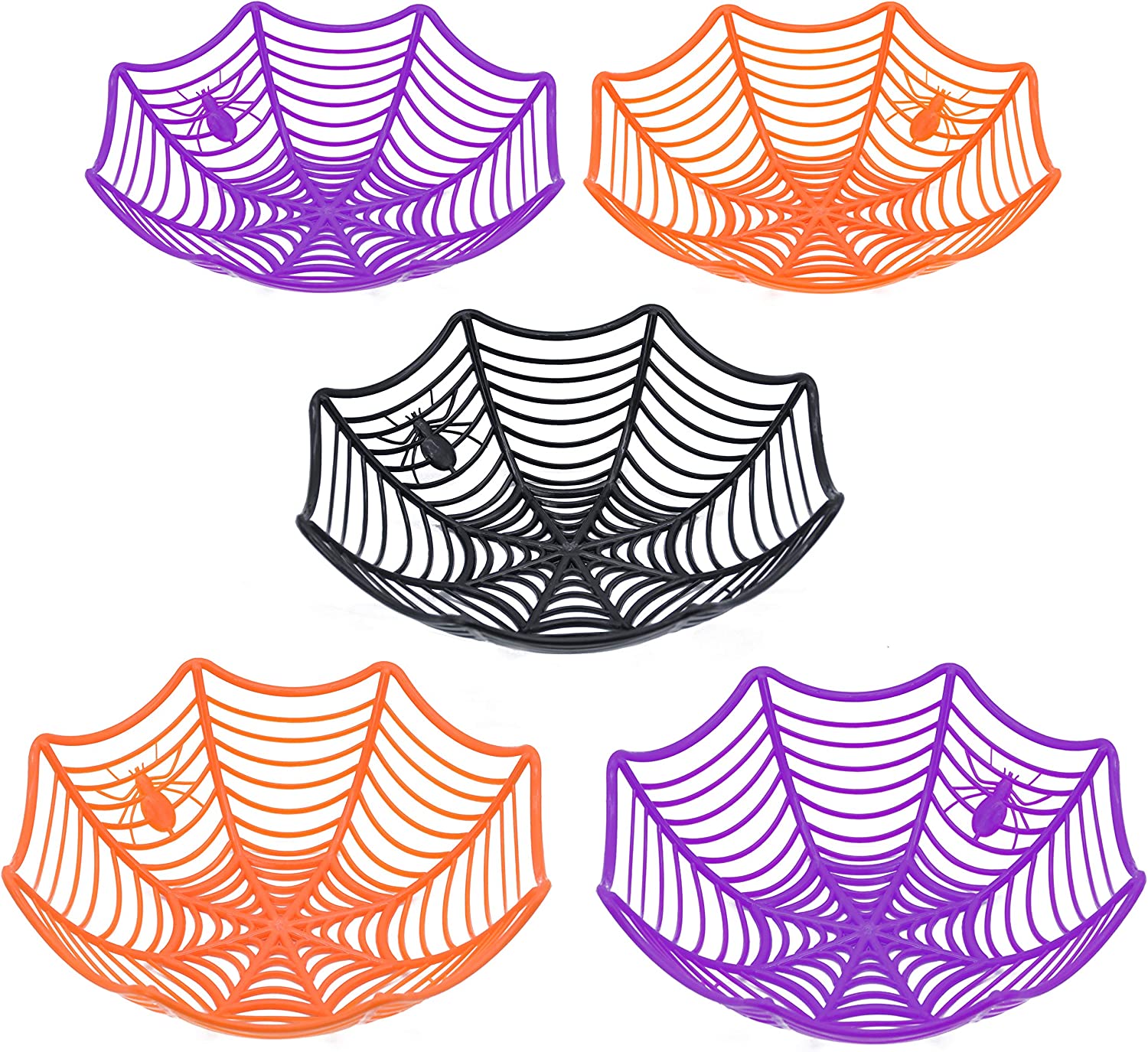 5 Pack Halloween Basket Spider Web Plastic Bowls  for Halloween Trick or Treat Candy Holder Bowls