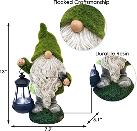 13" Garden Gnome Statue Decor with Lantern Solar Light