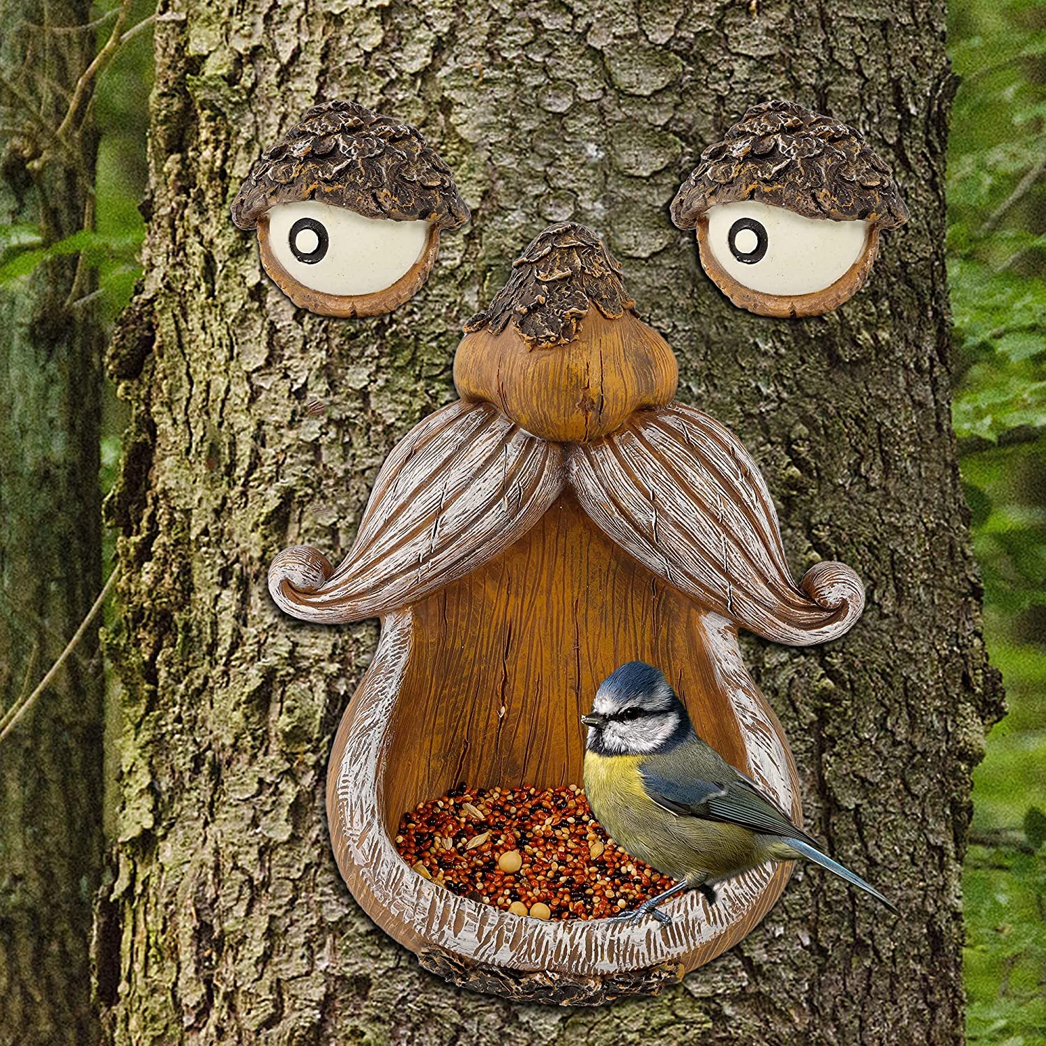 Garden Lawn Ornament Decoration Tree Face Decor Bird Feeder Outdoor