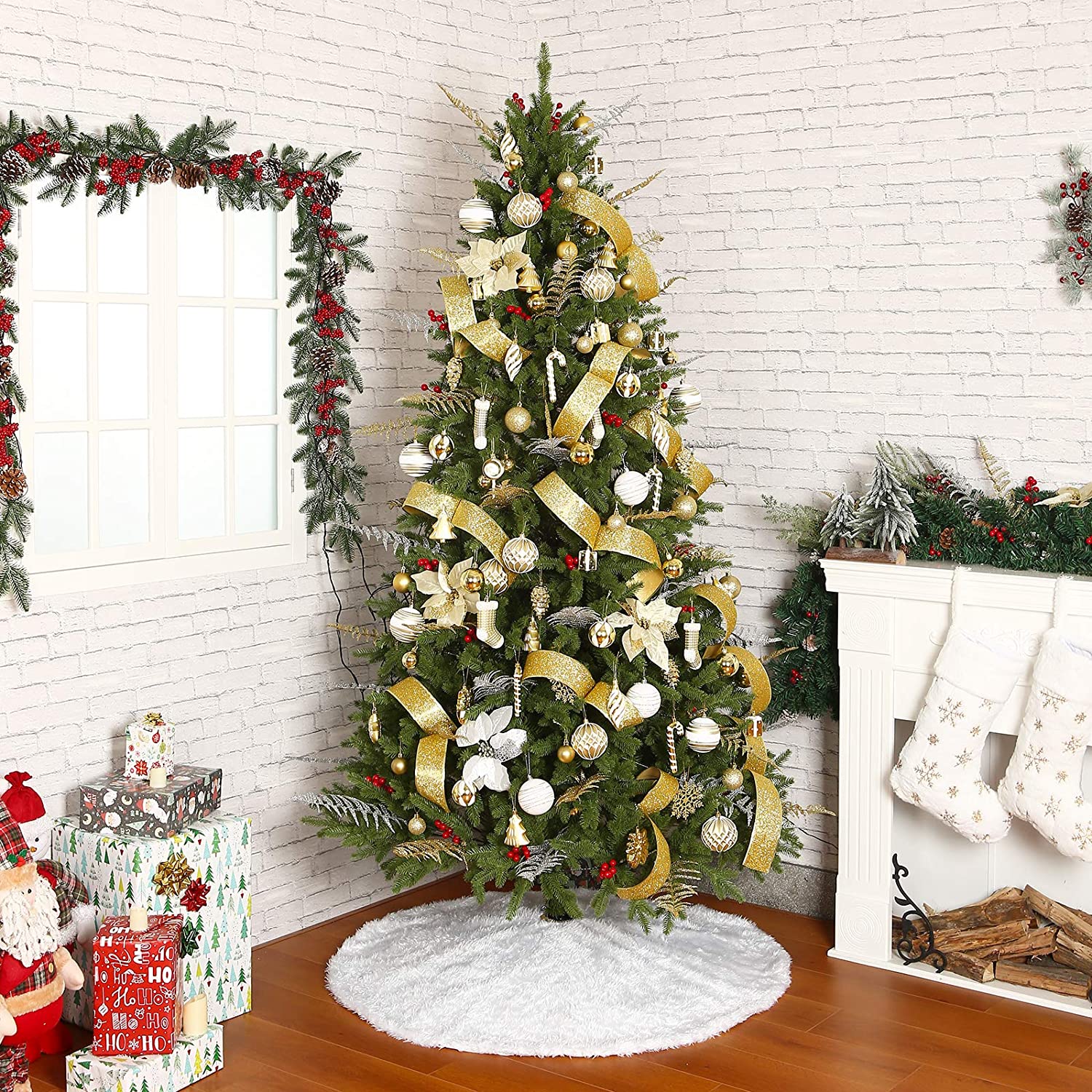 36" White Christmas Decoration Faux Fur Tree Skirt