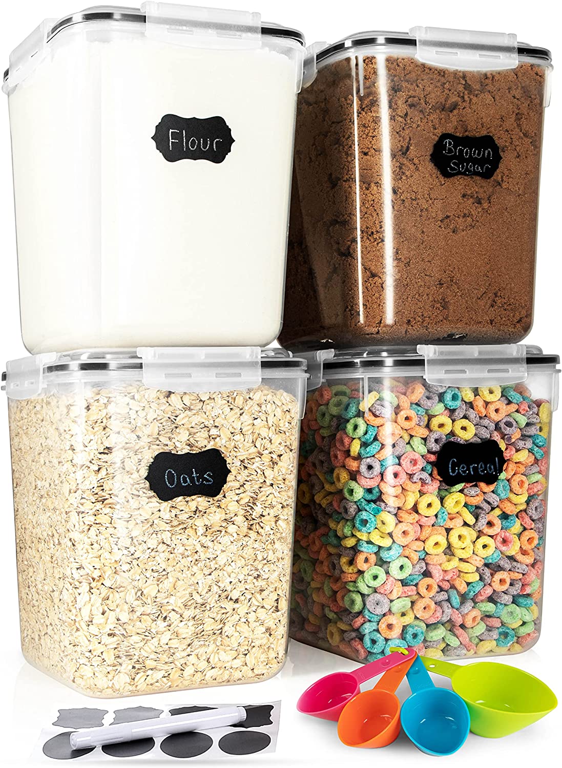 Flour And Sugar Food Storage Containers With Lids Airtight - 4 Pack - 5.3L