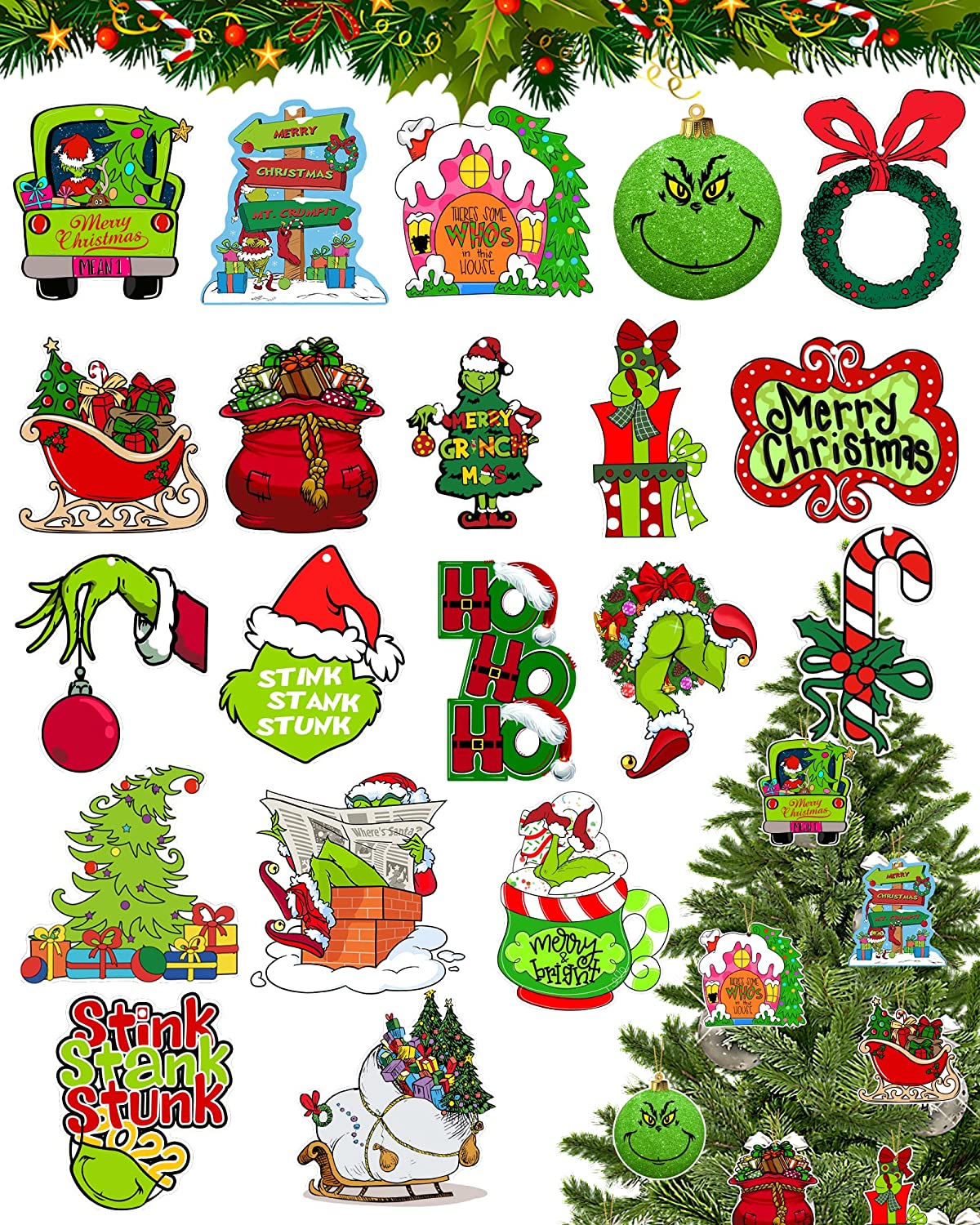 20 Pieces Christmas Decorations Green Ornaments Christmas Tree Gifts