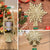 Christmas LED Rotating Magic Snowflake Tree Topper 3D Hollow Glitter Lighted Gold Snow Tree Topper