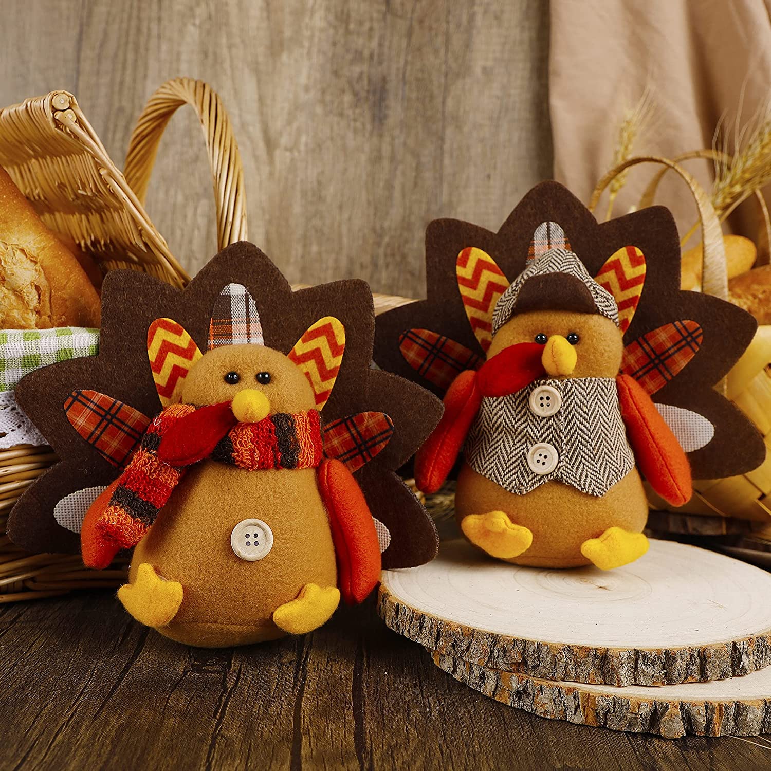 2 Pack Stuffed Turkeys Turkey Couple for Fall Thanksgiving Autumn Table Decoration