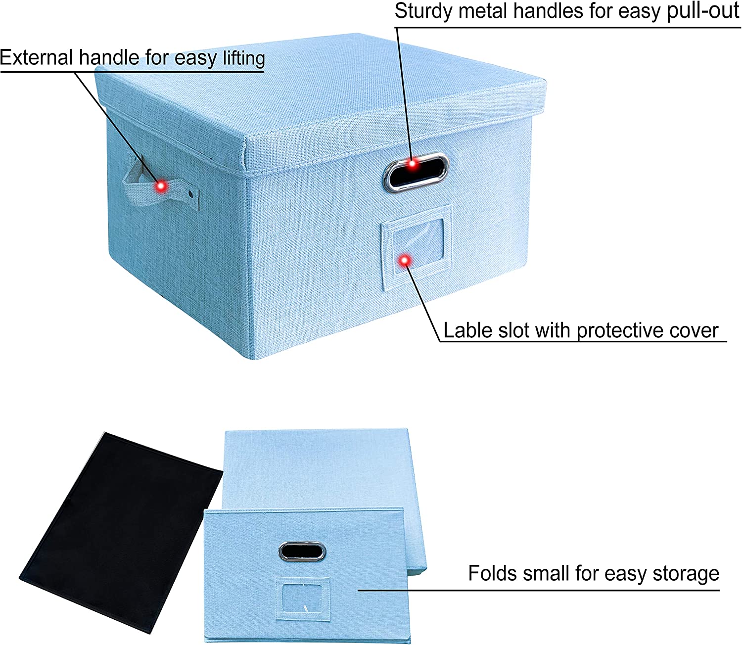 Box File Storage Letter Bankers with Handle, 2 Pack, Letter Size Legal Folder, Blue