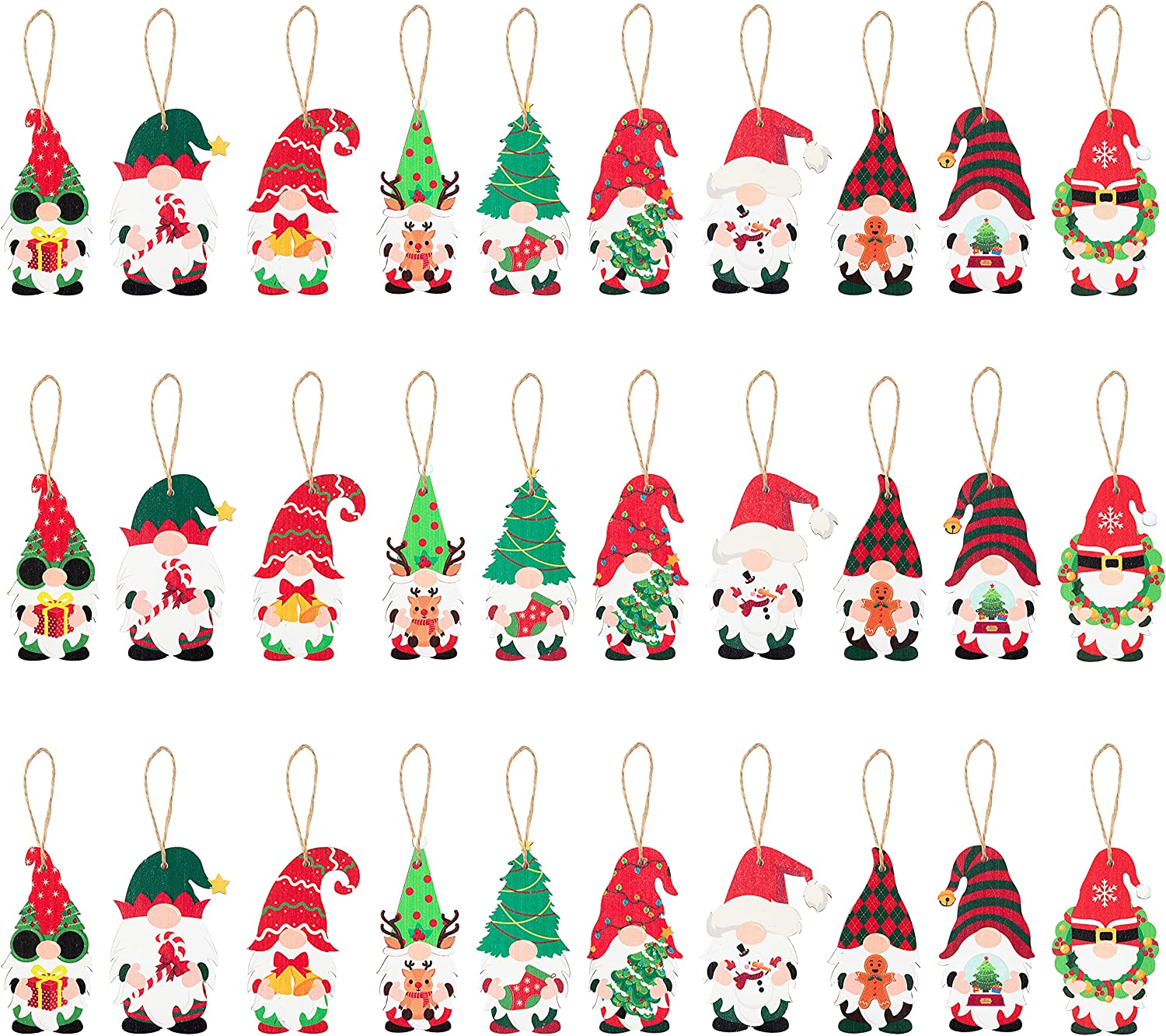 Christmas Gnome Wooden Hanging Ornaments Tree Handmade Decoration 31 Pieces Decor Gnomes