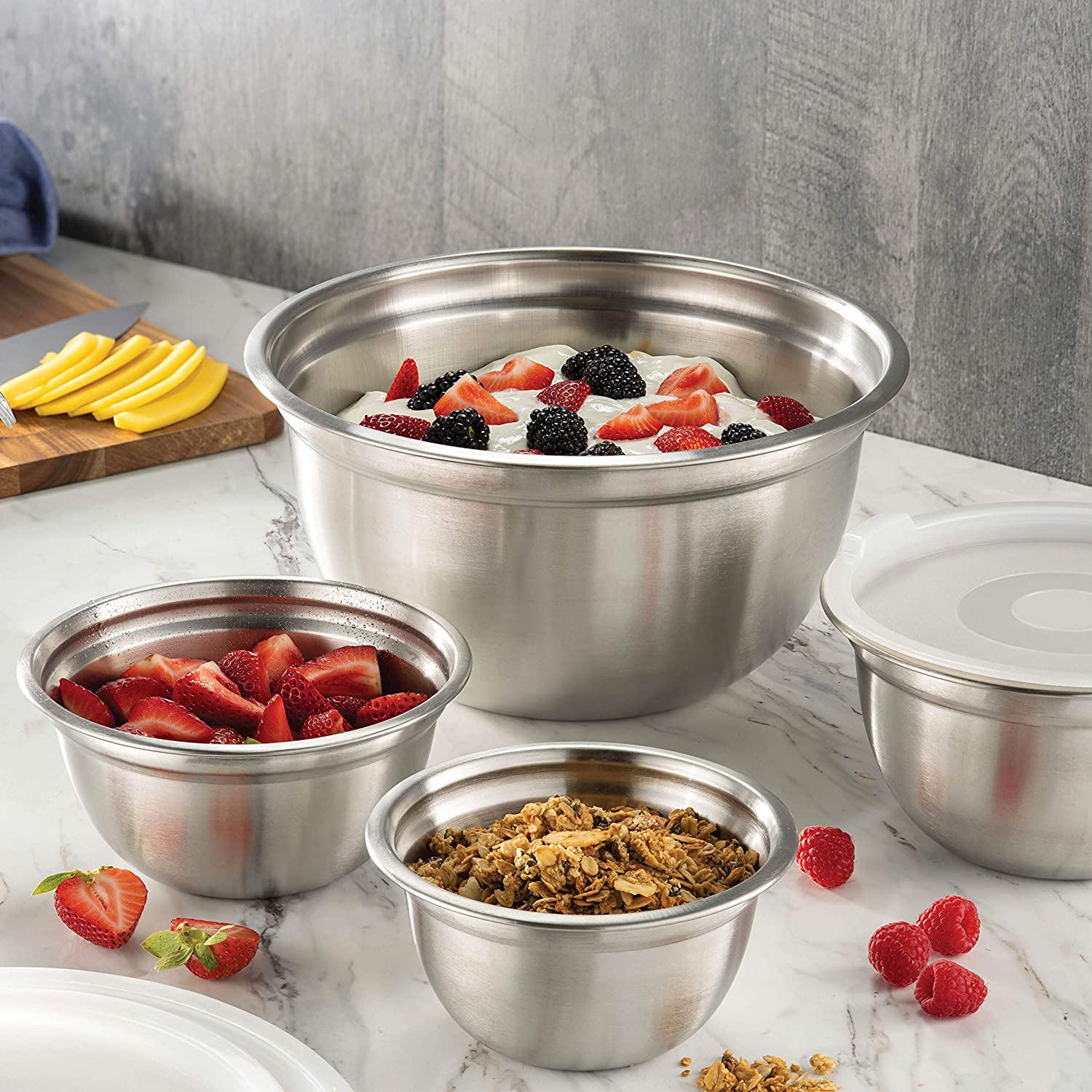 Premium Airtight Mixing Lids Nesting Bowls, Stainless Steel Mixing Bowls (Set of 5) for Baking and Food Storage