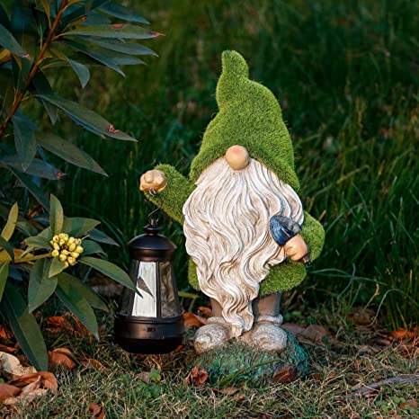 13" Garden Gnome Statue Decor with Lantern Solar Light