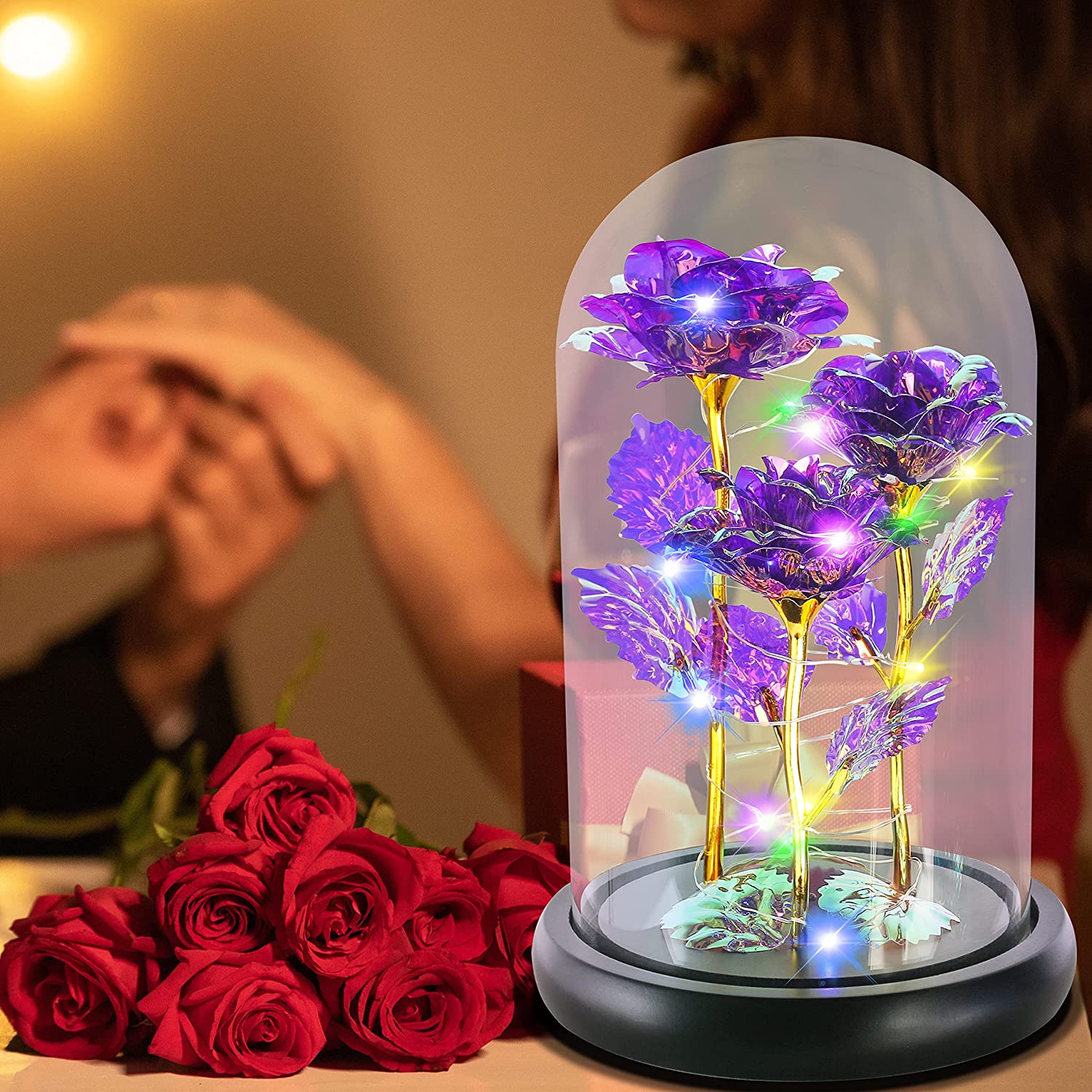 3 Purple Rose Flower Artificial Colorful Flowers Valentines Gifts for Mom