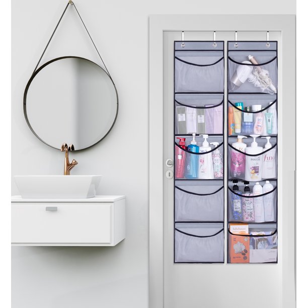 Storage Bathroom Organizer 2 Pack Over the Door Hanging Organizer (Gray)