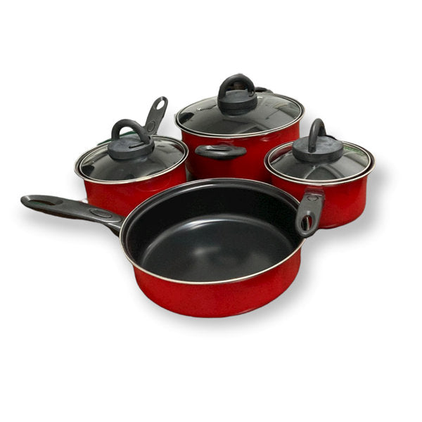 Cookware Carbon Steel Nonstick 7 Pieces Set Red