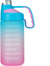 64 Ounce Motivational Water Bottles with Time Marker & Straw (Pink/Green Gradient)