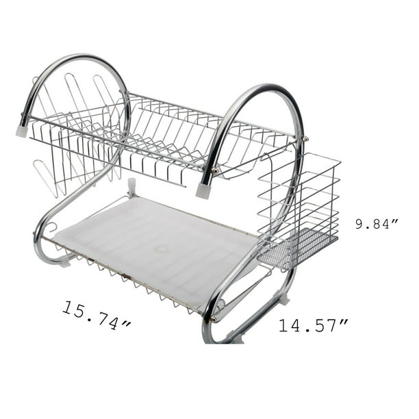 2 Tier Dish Rack Drying Stainless Steel Sink Kitchen, 16 x 15 x 10 inches