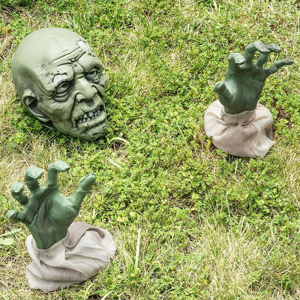 Outdoor Plastic Halloween Decoration Zombie Skull Head and Creepy Hands for Halloween Yard Decor