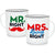 Coffee Mug Mr. & Mrs. 13 Ounce Ceramic Mugs Couples Gifts Set for Valentines, Anniversary, Wedding